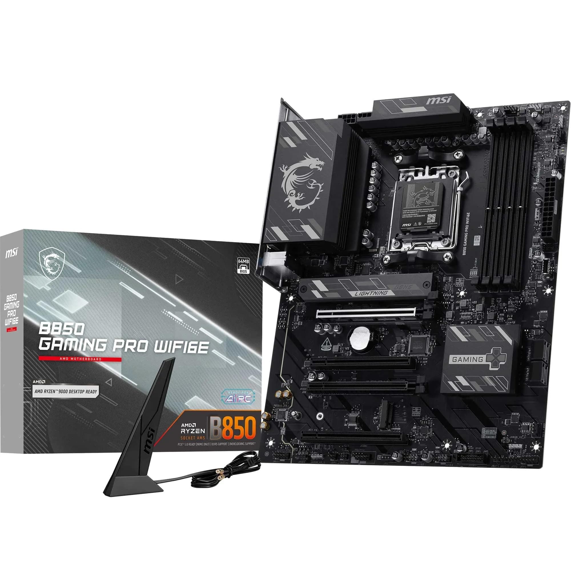 MSI B850 Gaming PRO WIFI6E Mainboard, ATX - Unterstützt AMD Ryzen 9000/8000 / 7000 Prozessoren, AM5 - DDR5 Memory Boost 8200+ MT/s (OC), PCIe 4.0 x16, M.2 Gen5, Wi-Fi 6E, 2.5G LAN