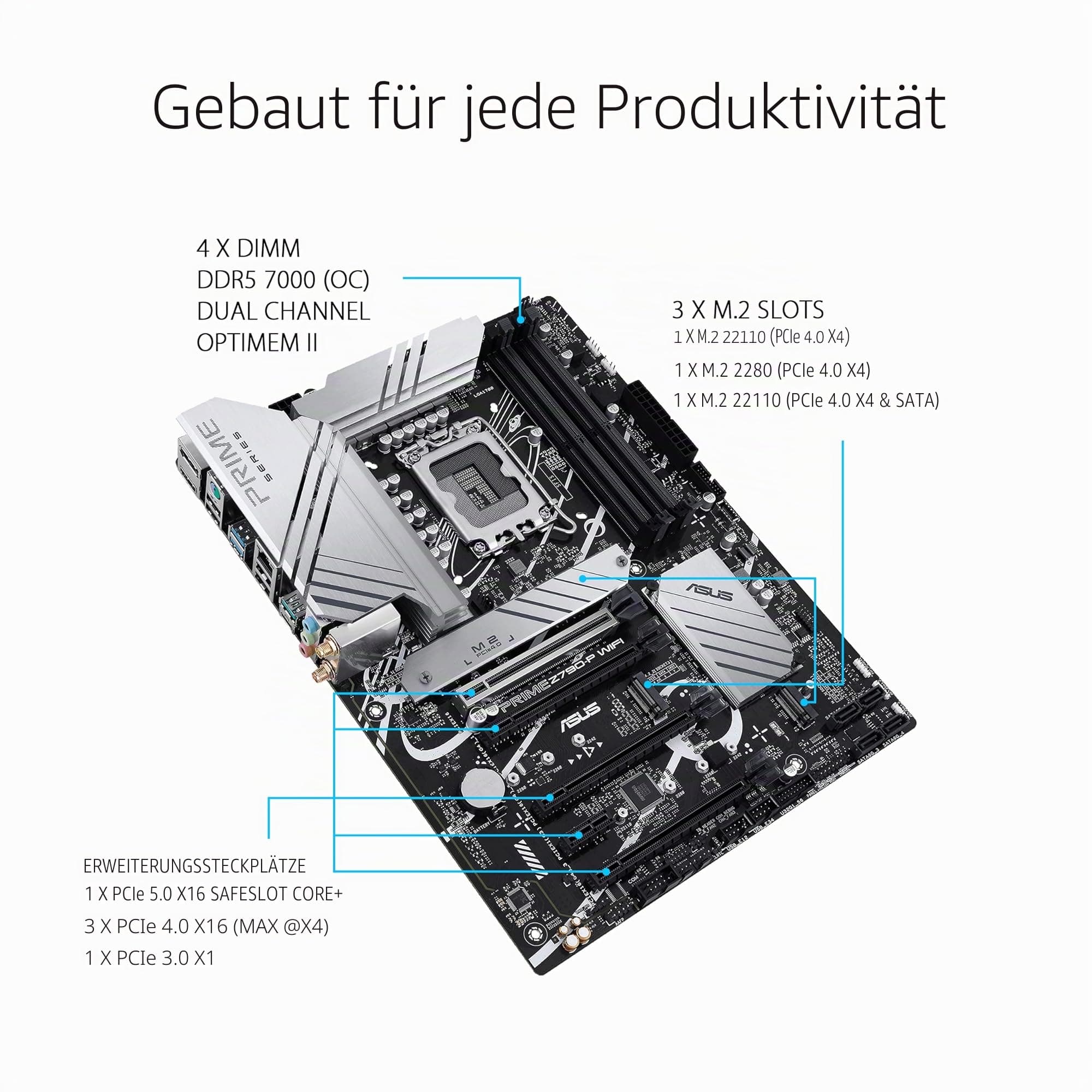 ASUS Prime Z790-P WiFi Gaming Mainboard Sockel Intel LGA1700 (ATX, PCIe 5.0, DDR5 Speicher, 3X M.2, WiFi 6, HDMI, DisplayPort, Aura Sync) Bild 5