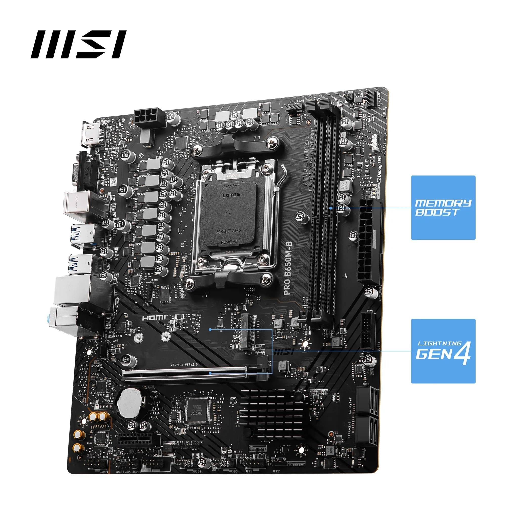 MSI PRO B650M-B Mainboard, Micro-ATX - Unterstützt Ryzen 9000, 8000 & 7000 Series Prozessoren, AM5 - DDR5 Memory Boost 6800+MHz/OC, 1 x PCIe 4.0 x16, 1 x M.2 Gen4, 2.5G LAN Bild 5