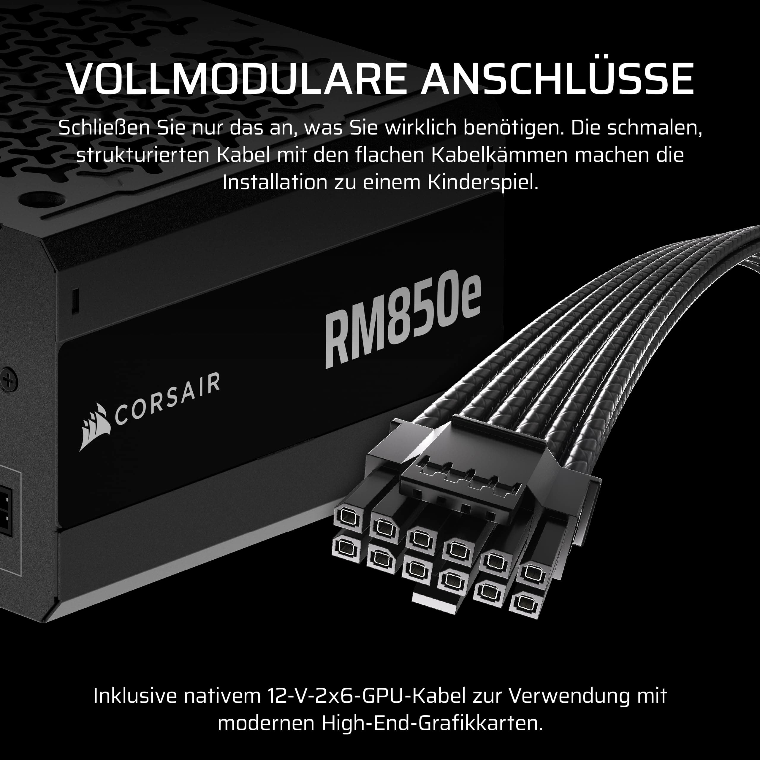 CORSAIR RM850e (2025) Geräuscharmes Vollständig Modulares ATX-Netzteil mit 12V-2x6 Kable – Zero RPM-Lüftermodus, ATX 3.1-Konform, PCIe 5.1-Unterstützung, Cybenetics Gold – Schwarz Schwarz 850 Watts RMe (2025) Bild 7