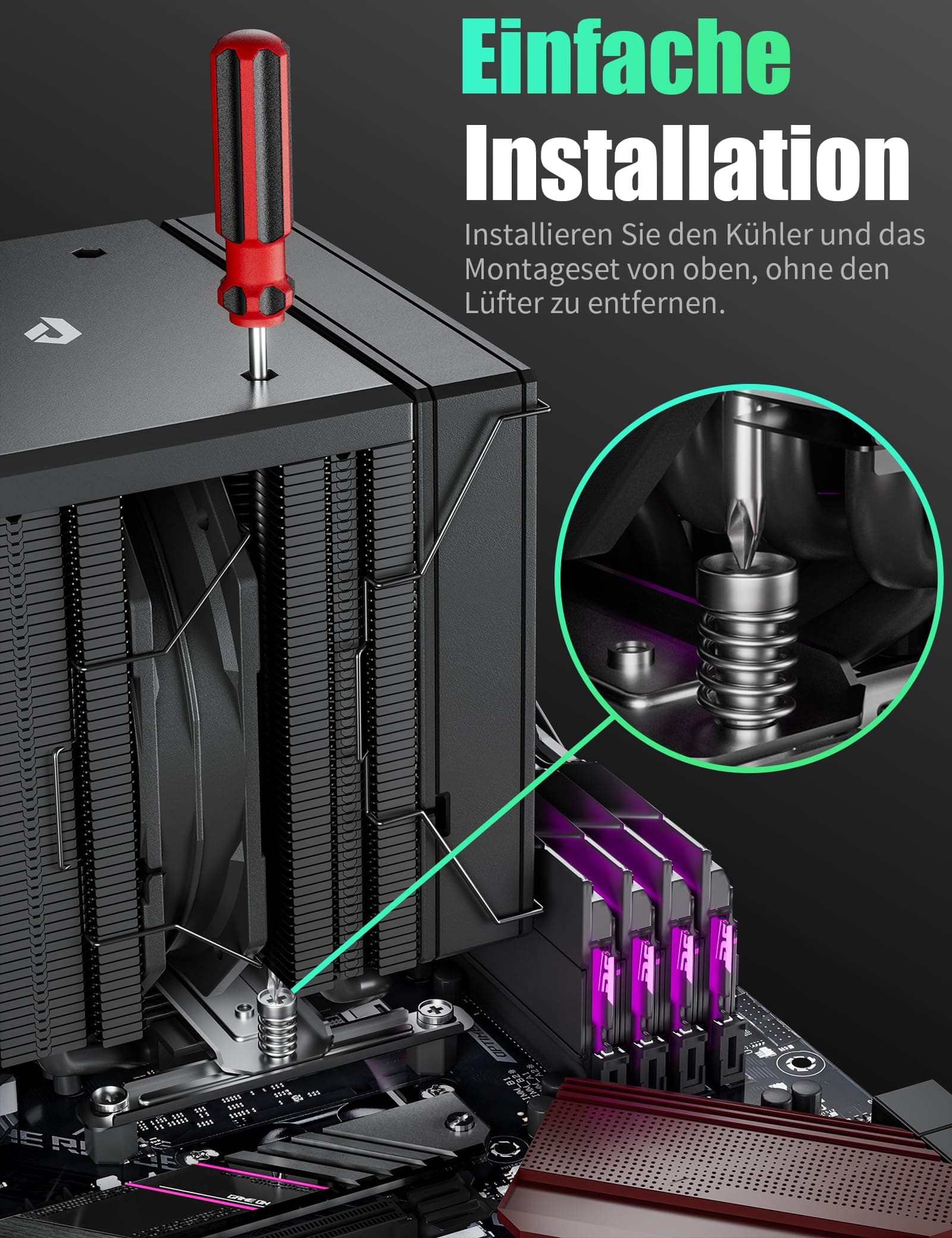 upHere gaming ARGB CPU Cooler,Dual Tower 6 Heat Pipes CPU Kühler,120MM RGB Lüfter,Ohne Entfernen des Lüfters zu Installieren den CPU Kühler,für AMD AM4 AM5/Intel 2011/2066 (X79/X99),PC Kühler,UE2KC6 UE2KC6-Schwarz 5V ARGB Bild 7