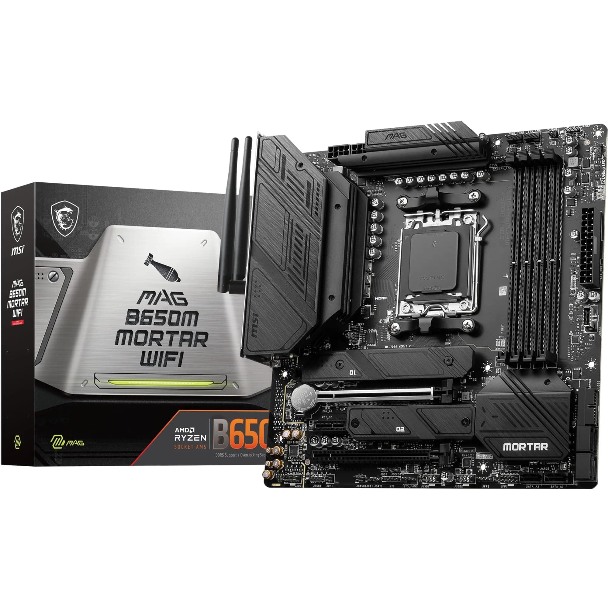 MSI MAG B650M Mortar WiFi Mainboard, Micro-ATX - Unterstützt Ryzen 9000, 8000 & 7000 Serie Prozessoren, AM5-12 Duet Rail 80A VRM, DDR5 6400+MHz/OC, 2 X PCIe 4.0 X16, 2 X M.2 Gen4, Wi-Fi 6E Bild 2