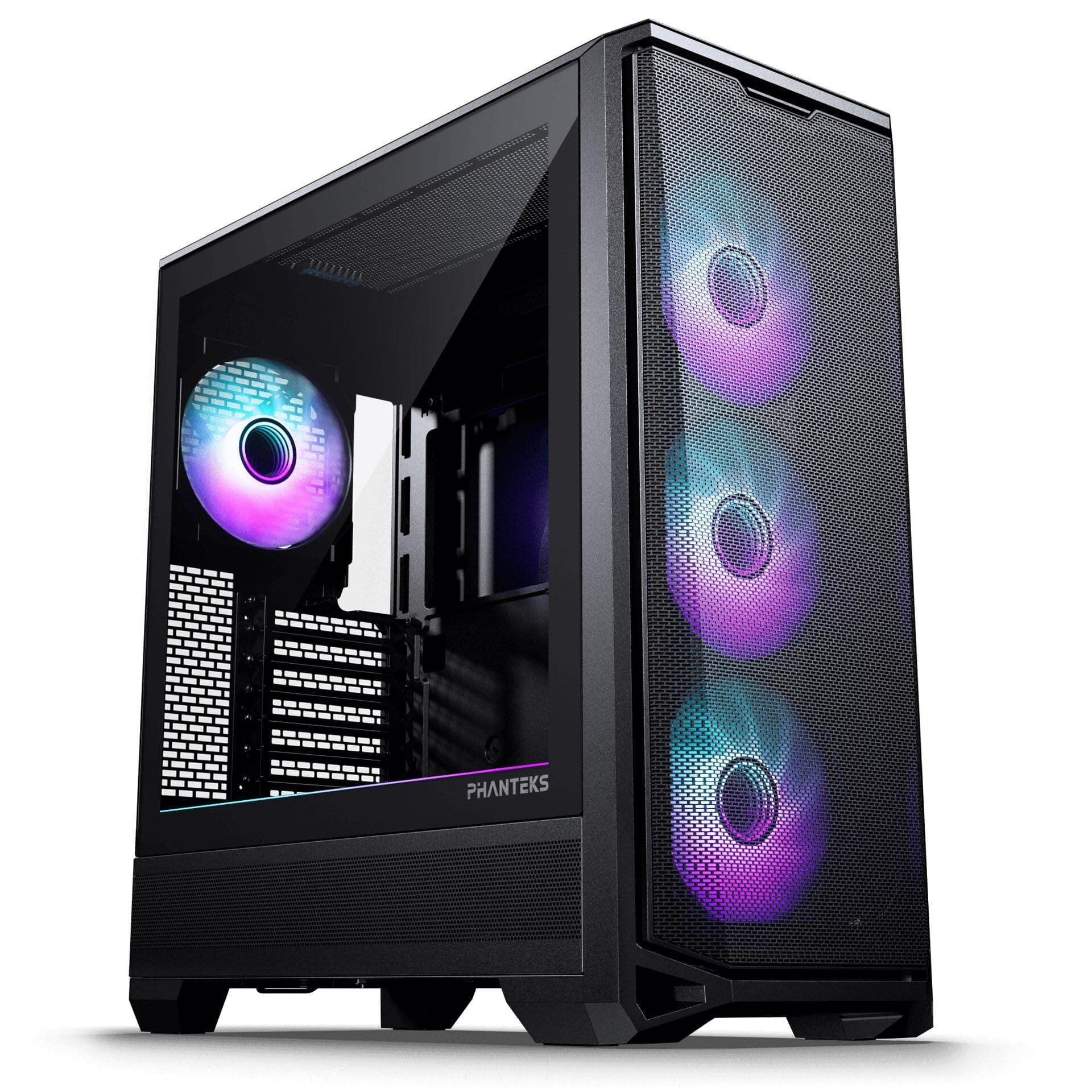 PHANTEKS Eclipse G400A Gaming Midi Tower Schwarz – PC Gehäuse mit 4X 140-mm-D-RGB-Lüftern, Tempered Glass, Mesh-Front, E-ATX kompatibel, 360mm Radiator Support, optimiertes Kabelmanagement