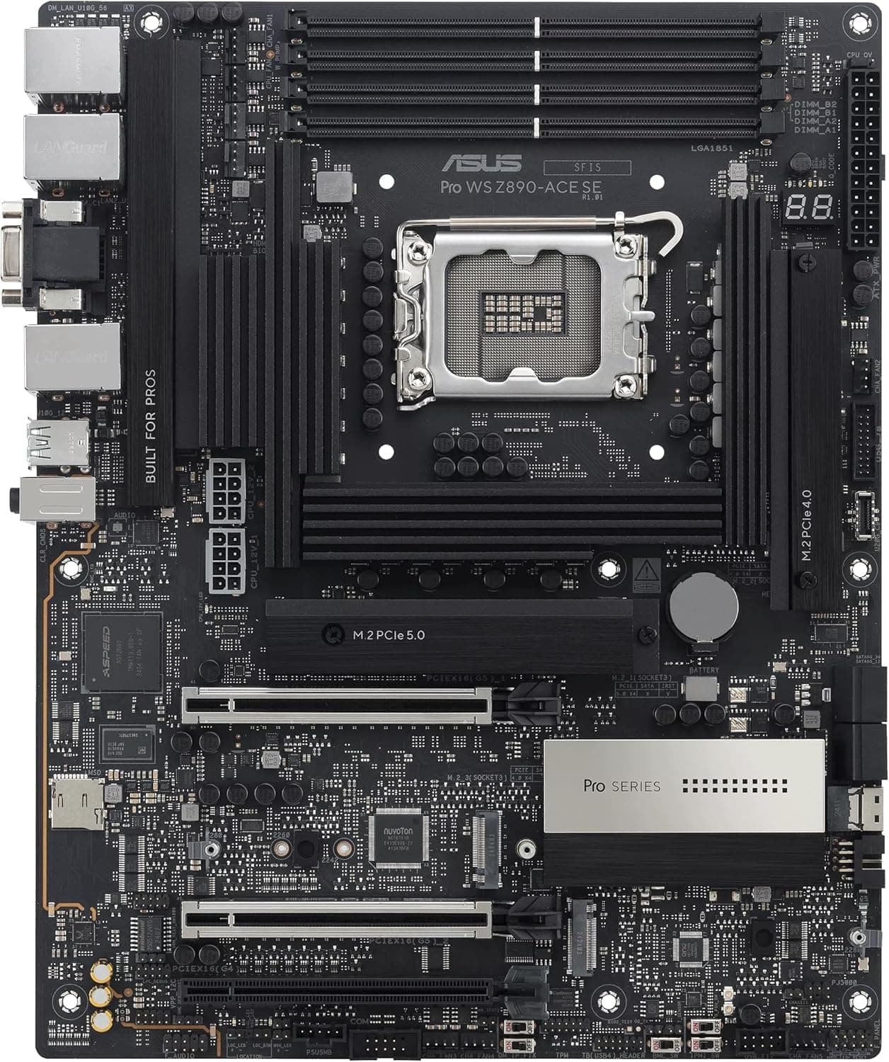 ASUS PRO WS Z890-ACE SE Workstation Mainboard Sockel Intel LGA 1851 (ATX, PCIe 5.0, DDR5, 10Gb & 2,5Gb-Ethernet, 4X M.2-Steckplätze, 1x USB 20Gpbs-Frontanschluss, Onboard-BMC) Bild 2