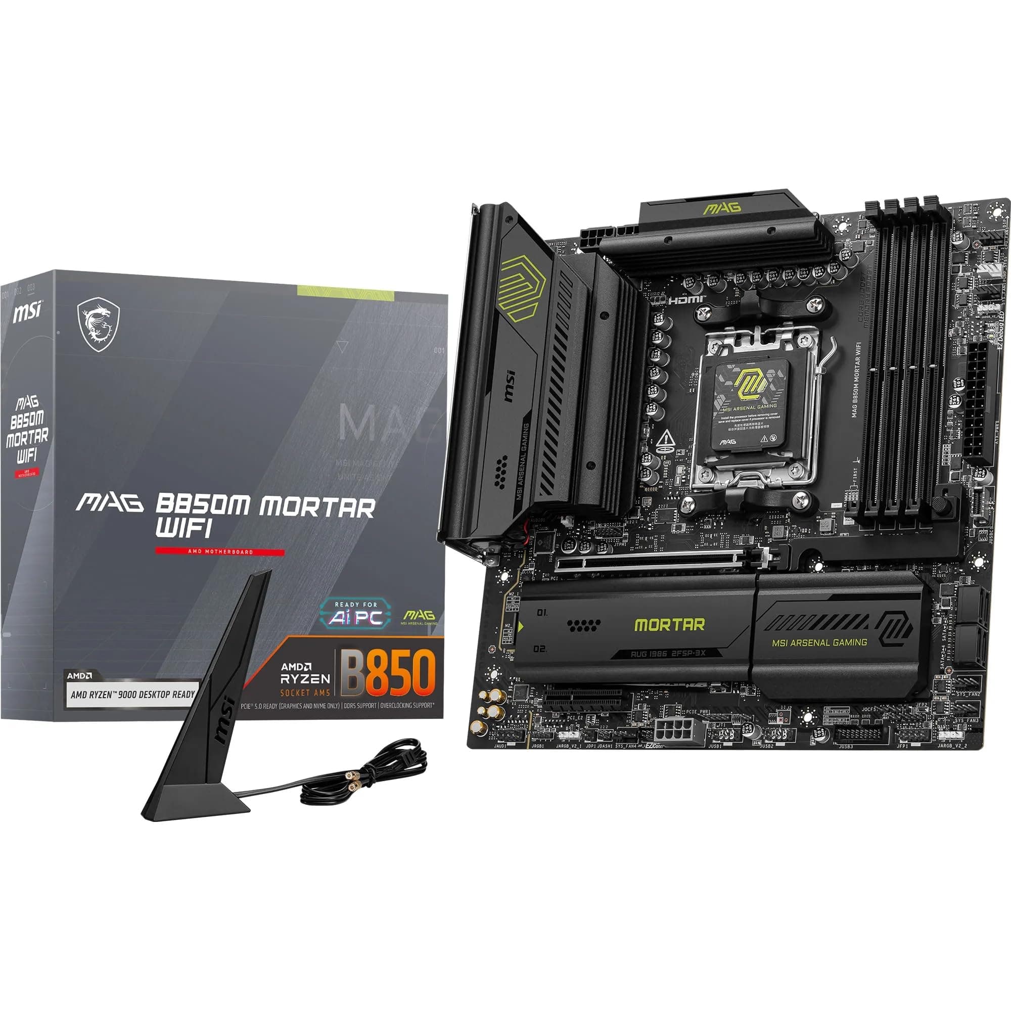 MSI MAG B850M Mortar WiFi Mainboard, mATX - Unterstützt AMD Ryzen 9000/8000 / 7000 Prozessoren, AM5-60A SPS VRM, DDR5 Memory Boost 8200+ MT/s (OC), PCIe 5.0 x16, M.2 Gen5, Wi-Fi 7, 5G LAN Bild 2