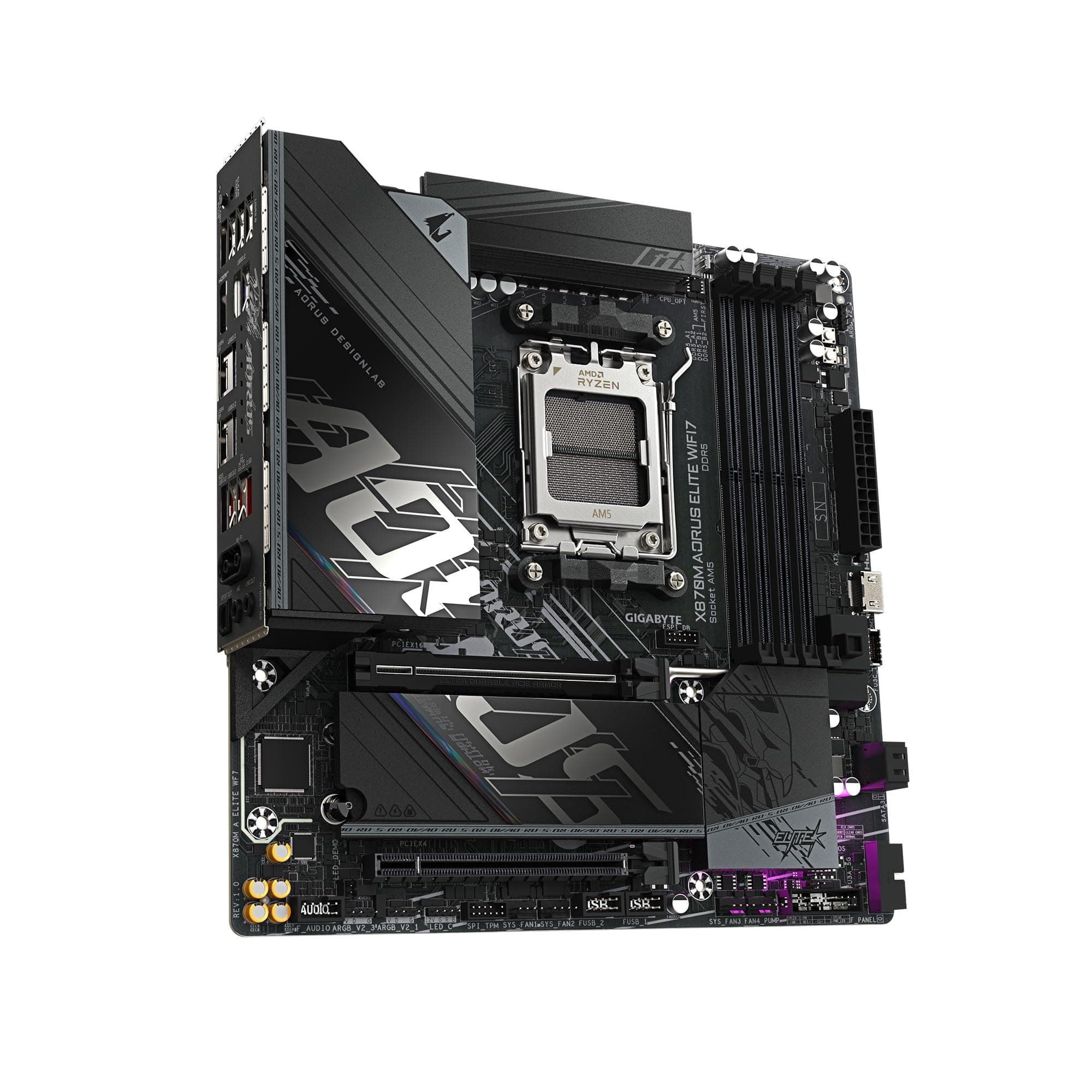 GIGABYTE X870M AORUS Elite WIFI7 Mainboard – Unterstützt AMD Ryzen 9000 CPUs, Digitale 14+2+2 Phasen VRM, bis zu 8200 MHz DDR5 (OC), 1 x PCIe 5.0 + 1 x PCIe 4.0, Wi-Fi 7, 2.5 GbE LAN, USB 4 Bild 7