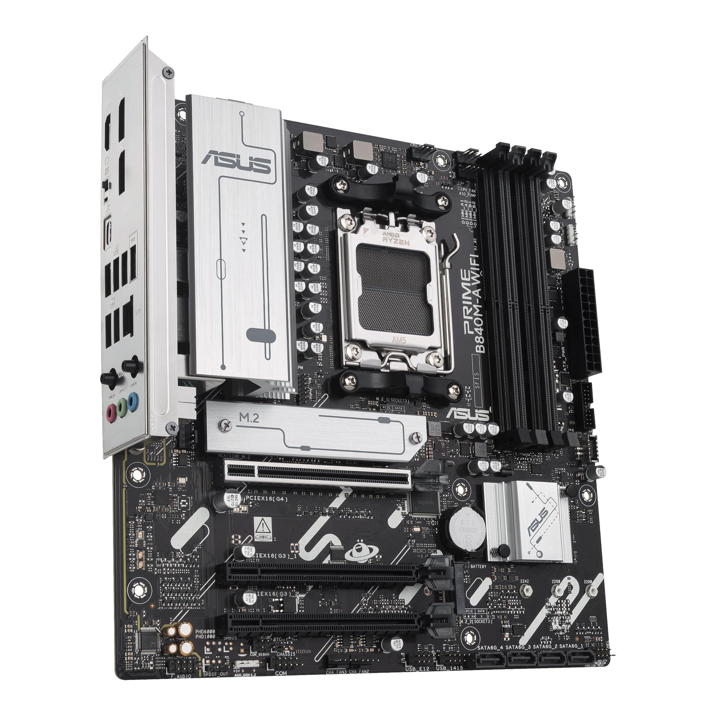 ASUS Prime B840M-A WiFi-CSM AMD AM5 B840 mATX Motherboard, Advanced AI Ready, DDR5, PCIe 4.0 Ready, 3xM.2 Slots, Wi-Fi 6E, 2.5Gb LAN, DisplayPort, HDMI, USB 5Gbps Type-C, BIOS Flashback, Aura Sync Bild 3