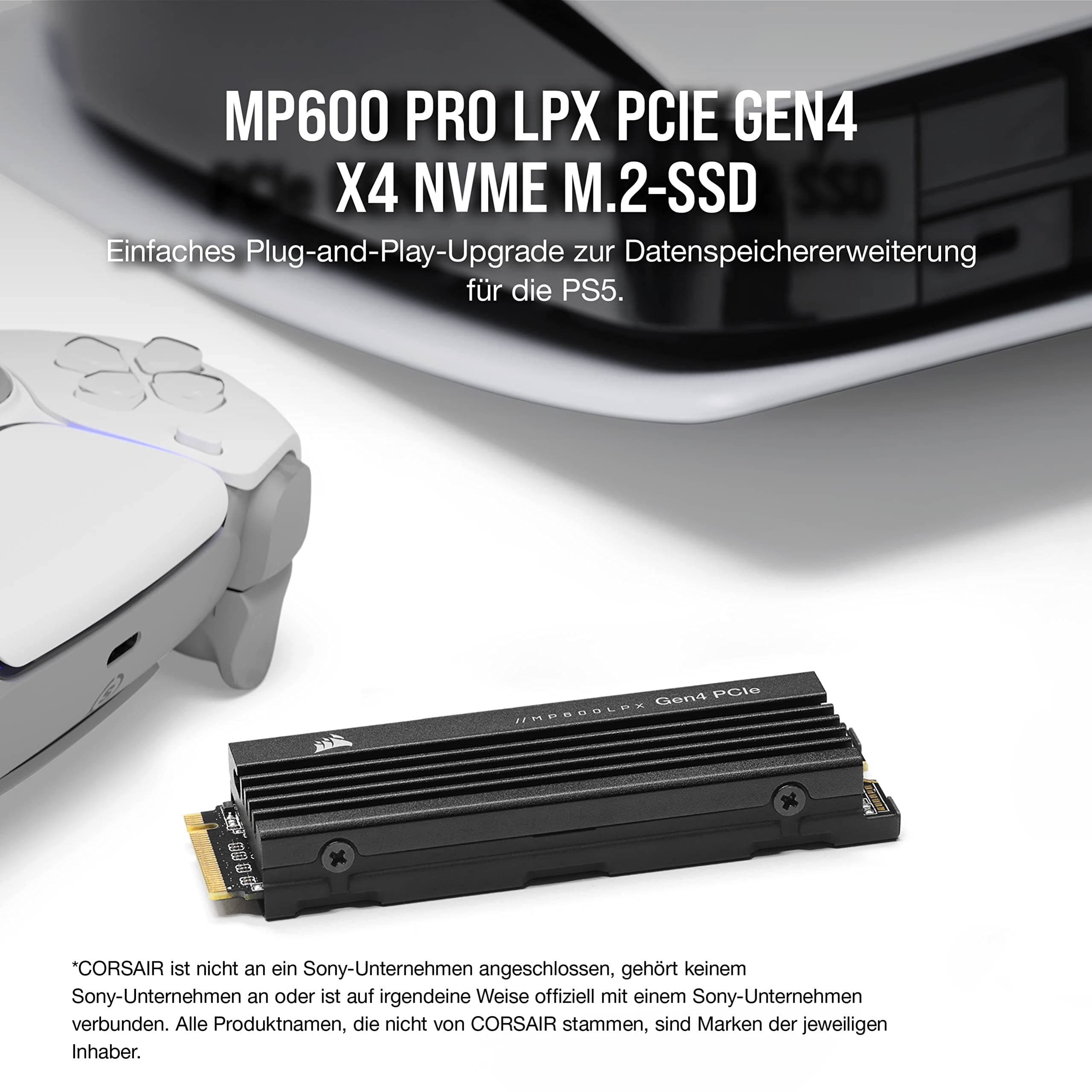Corsair MP600 PRO LPX 8TB M.2 NVMe PCIe x4 Gen4 SSD - Optimiert Für PS5 (bis zu 7.000 MB/s Sequenzielle Lese- Und 6.100 MB/s Sequenzielle Schreibgeschwindigkeiten,Kompakter Formfaktor) Schwarz 8TB Schwarz Bild 3