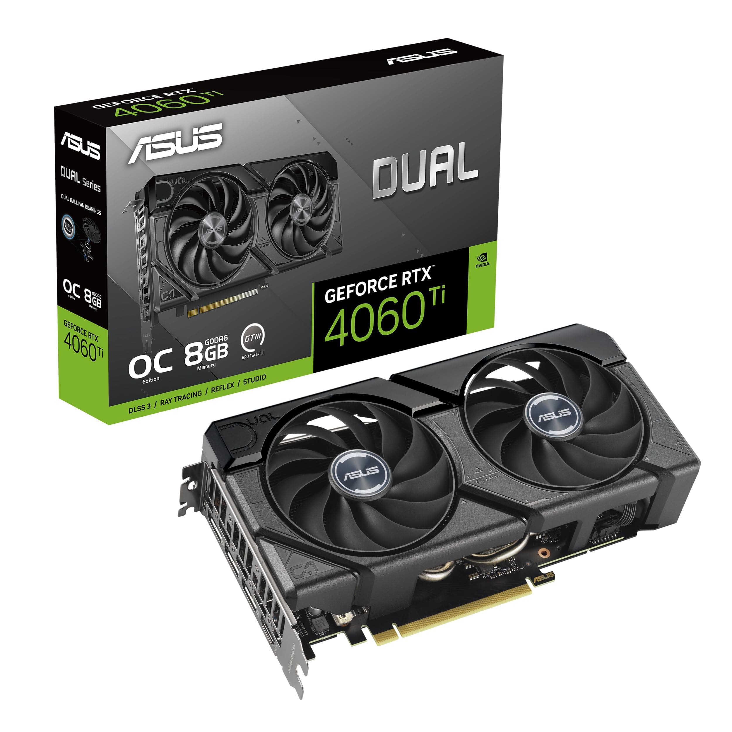 ASUS Dual GeForce RTX™ 4060 Ti EVO OC Edition 8GB GDDR6 (PCIe 4.0, 8GB GDDR6, DLSS 3, HDMI 2.1a, DisplayPort 1.4a, Axial-tech Lüfterdesign, 0dB Technologie, Schutzrückplatte, Auto-Extreme-Technologie)
