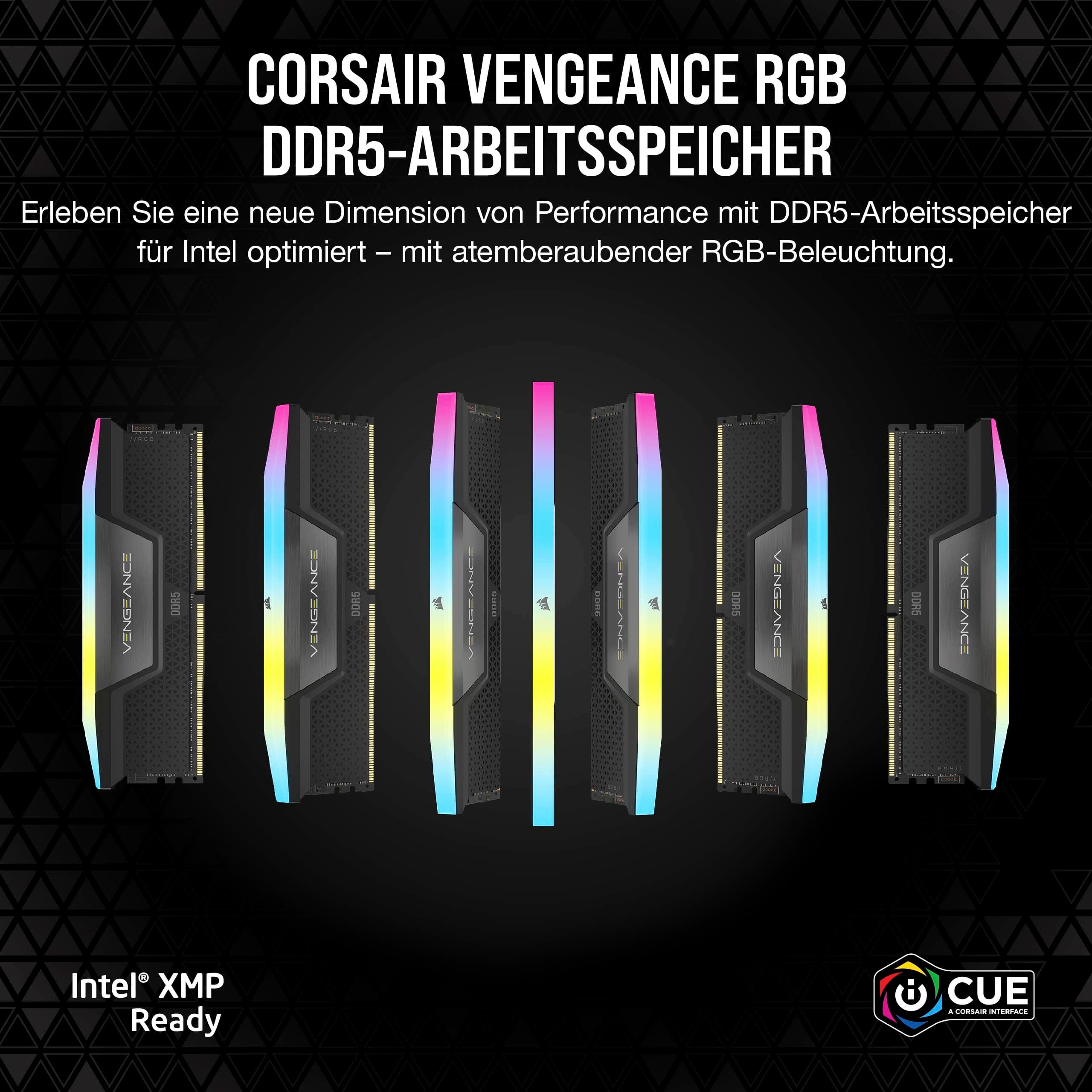 CORSAIR Vengeance RGB DDR5 RAM 96GB (2x48GB) Bis zu 6400MHz CL32 Intel XMP 3.0 Desktop-Arbeitsspeicher – Schwarz (CMH96GX5M2B6400C32) Bild 3