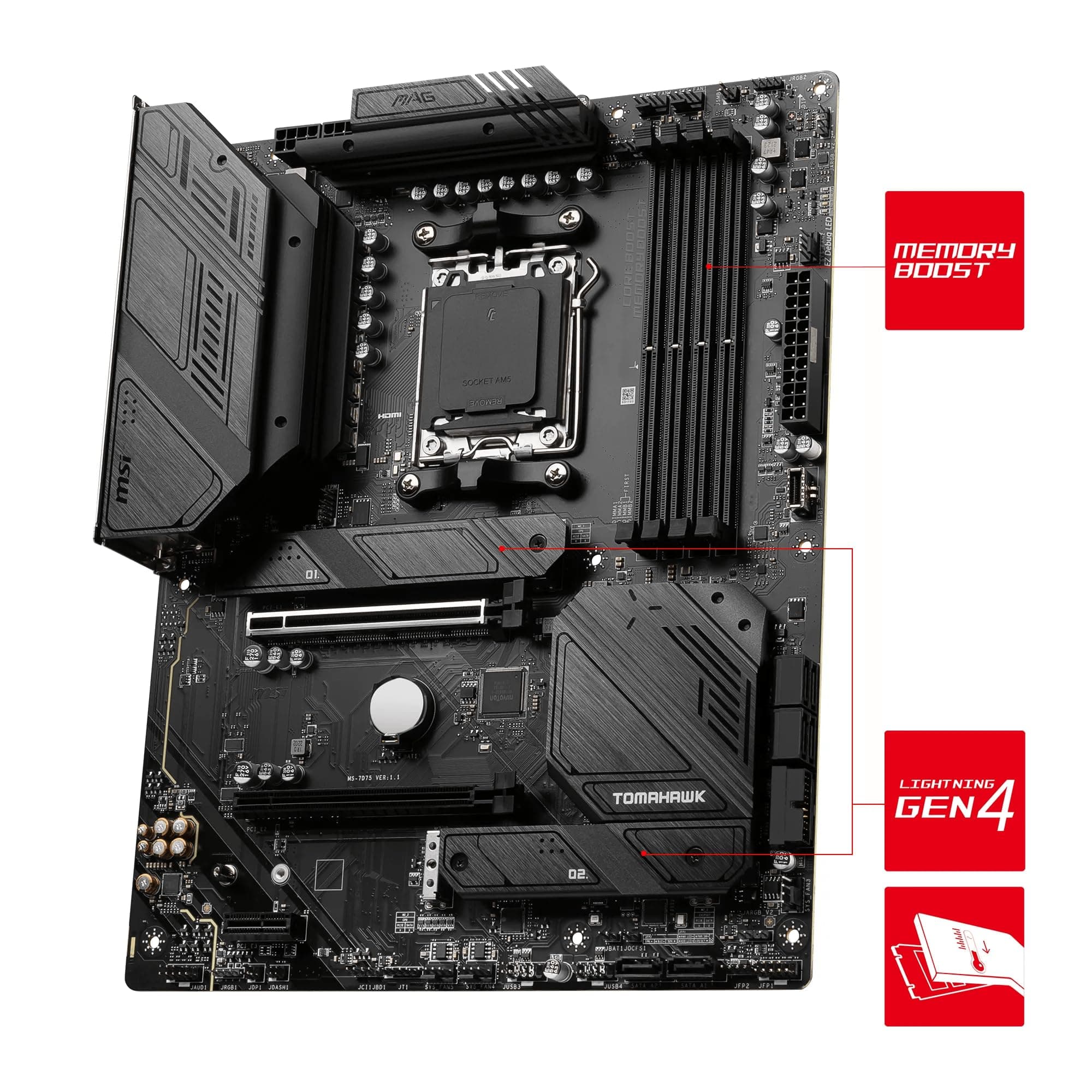 MSI MAG B650 Tomahawk WiFi Mainboard, ATX - Unterstützt Ryzen 9000, 8000 & 7000 Serie Prozessoren, AM5-14 Duet Rail 80A VRM, DDR5 Memory Boost 6400+MHz/OC, 2 x PCIe 4.0 x16, 3X M.2 Gen4, Wi-Fi 6E Bild 5