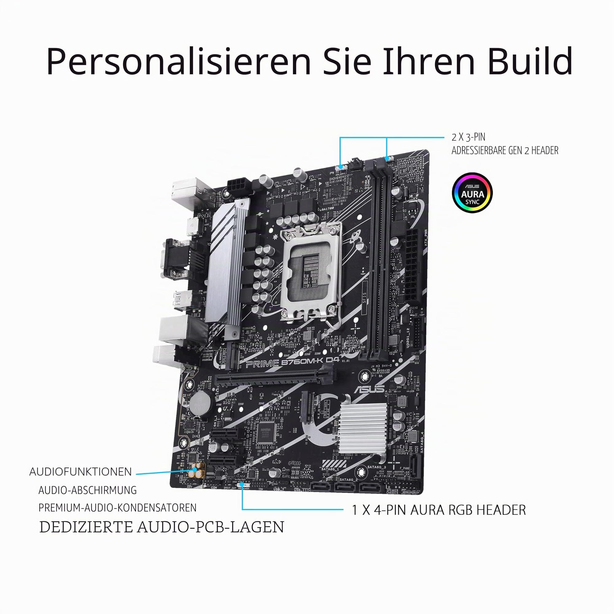 ASUS Prime B760M-K D4 Gaming Mainboard Sockel Intel LGA 1700 (Intel B760, mATX, DDR4 Speicher, 2X PCIe 4.0 M.2, Aura Sync) M-K D4 Prime B760 Bild 8