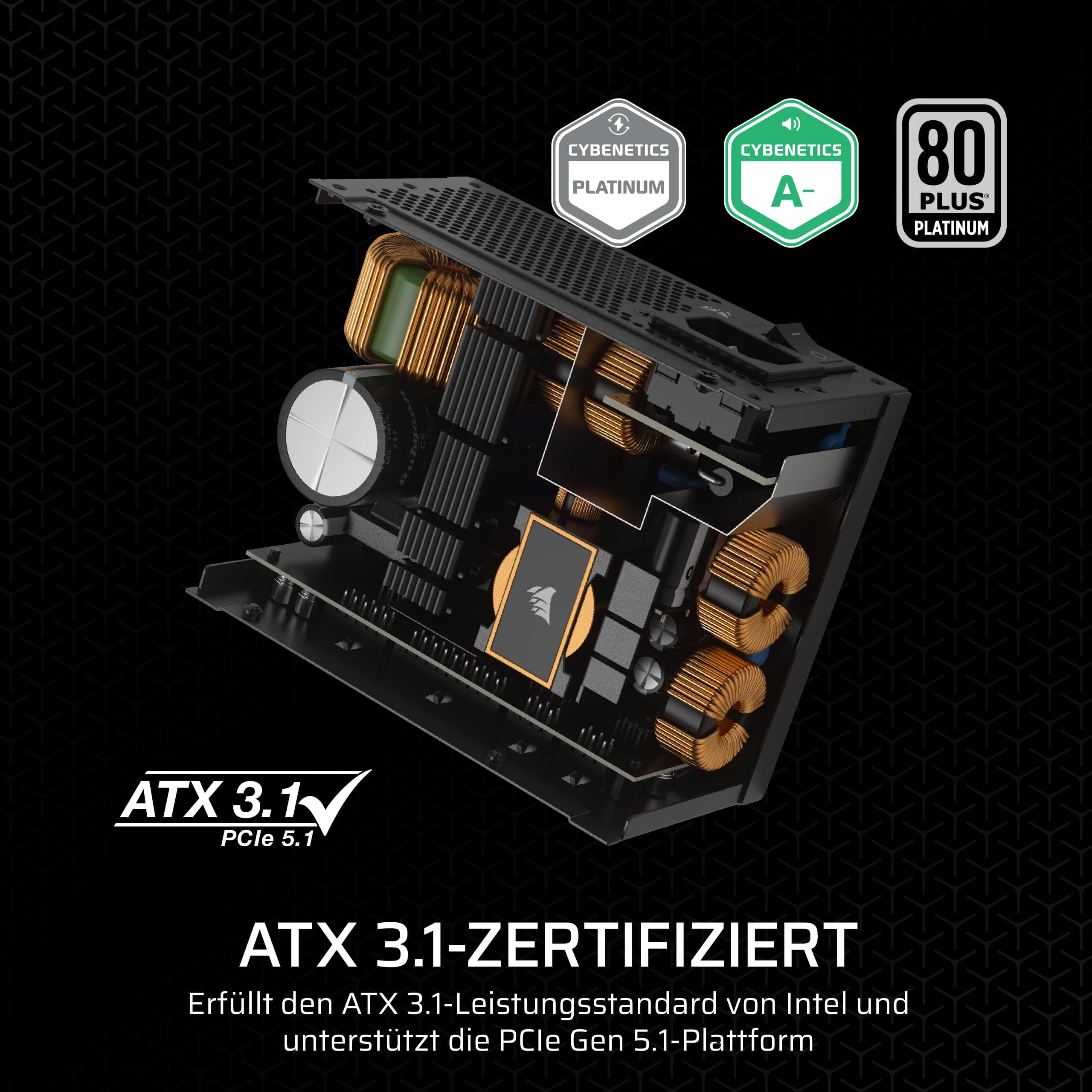 CORSAIR SF1000 (2024) Vollständig Modulares Geräuscharmes 80 Plus Platinum ATX-Netzteil – ATX 3.1-Kompatibel – PCIe 5.1-Fähig – SFX-to-ATX-Halterung im Lieferumfang Enthalten – Schwarz 1000 Watt Bild 5