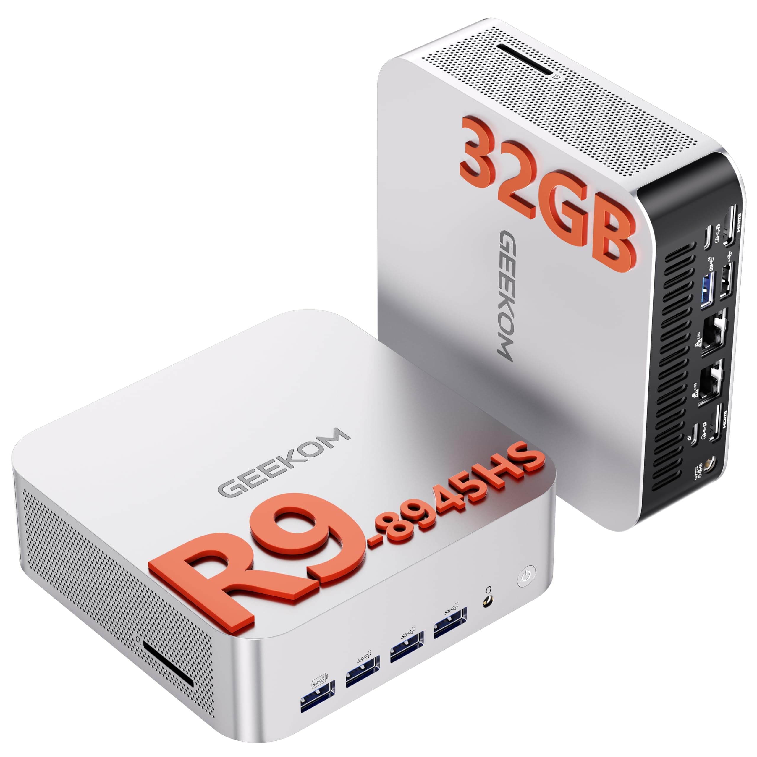 GEEKOM AI Mini PC A8 Max mit AMD Ryzen 9 8945HS, 3 Jahre Garantie, 32 GB DDR5 RAM(kein festgelegter LPDDR) 1 TB SSD, Micro PC W-11 Pro | 8 USB Ports | 8K UHD | Dual LAN Port, für Gaming/Kreativität R9-8945HS(32+1T)