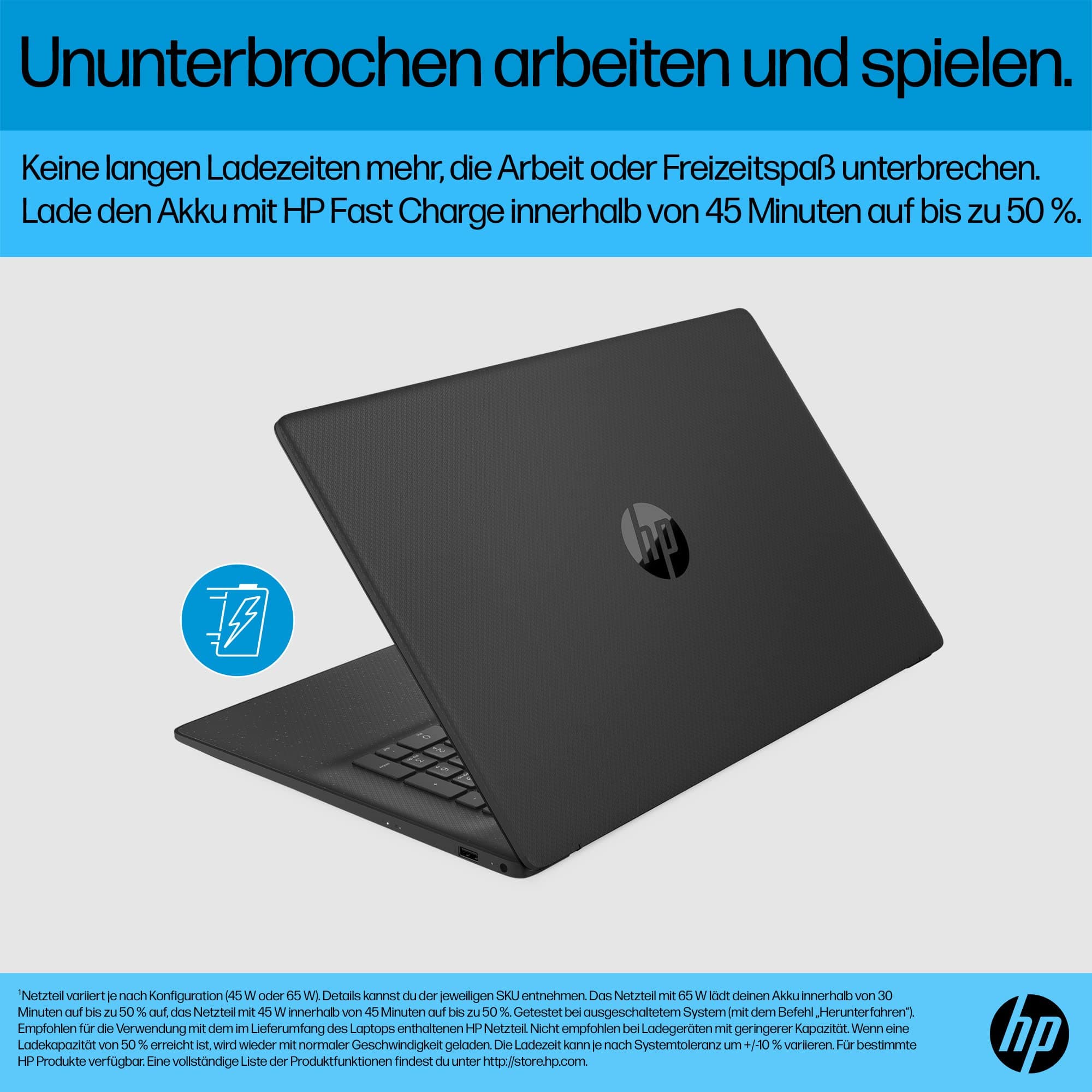 HP Laptop mit 17,3" FHD Display, AMD Ryzen 5 7520U, 8GB DDR5 RAM, 512 GB SSD, AMD Radeon-Grafik, Windows 11, QWERTZ, Schwarz inkl. 25 GB Dropbox-Speicher für 12 Monate AMD Ryzen 5 7520U + 8 GB DDR5 RAM + 512 GB SSD Ohne Copilot-Key Schwarz Bild 4