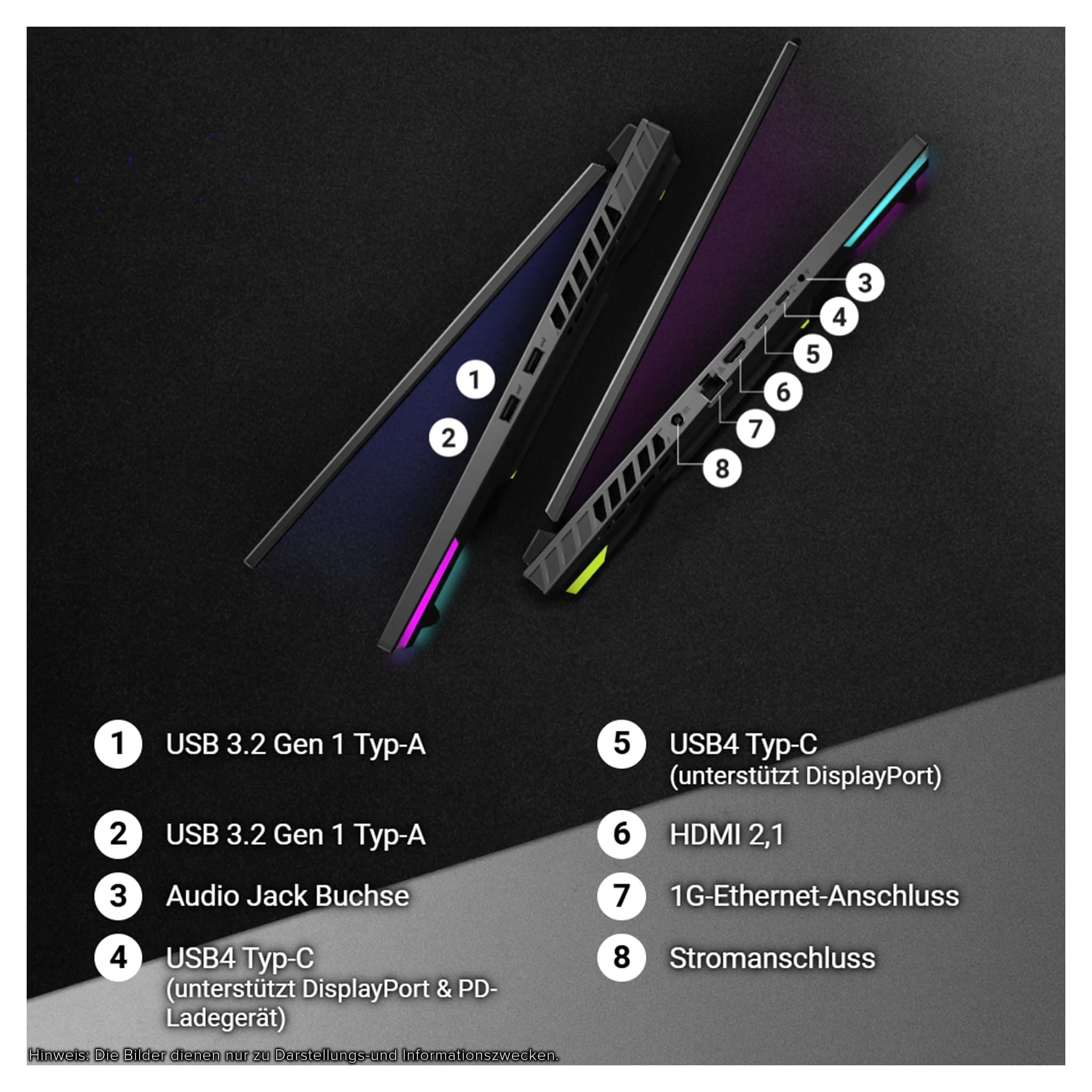 ASUS ROG Strix G18 Gaming Laptop, AMD Ryzen 9-8940HX, 32 GB DDR5 RAM, 2 TB PCIe SSD, 18" WUXGA (1920x1200) Display, Nvidia GeForce RTX 5070 Graphics, RGB QWERTZ Tastatur, Windows 11 Home, Grau 32 GB RAM | 2 TB SSD Windows 11 Home Bild 4
