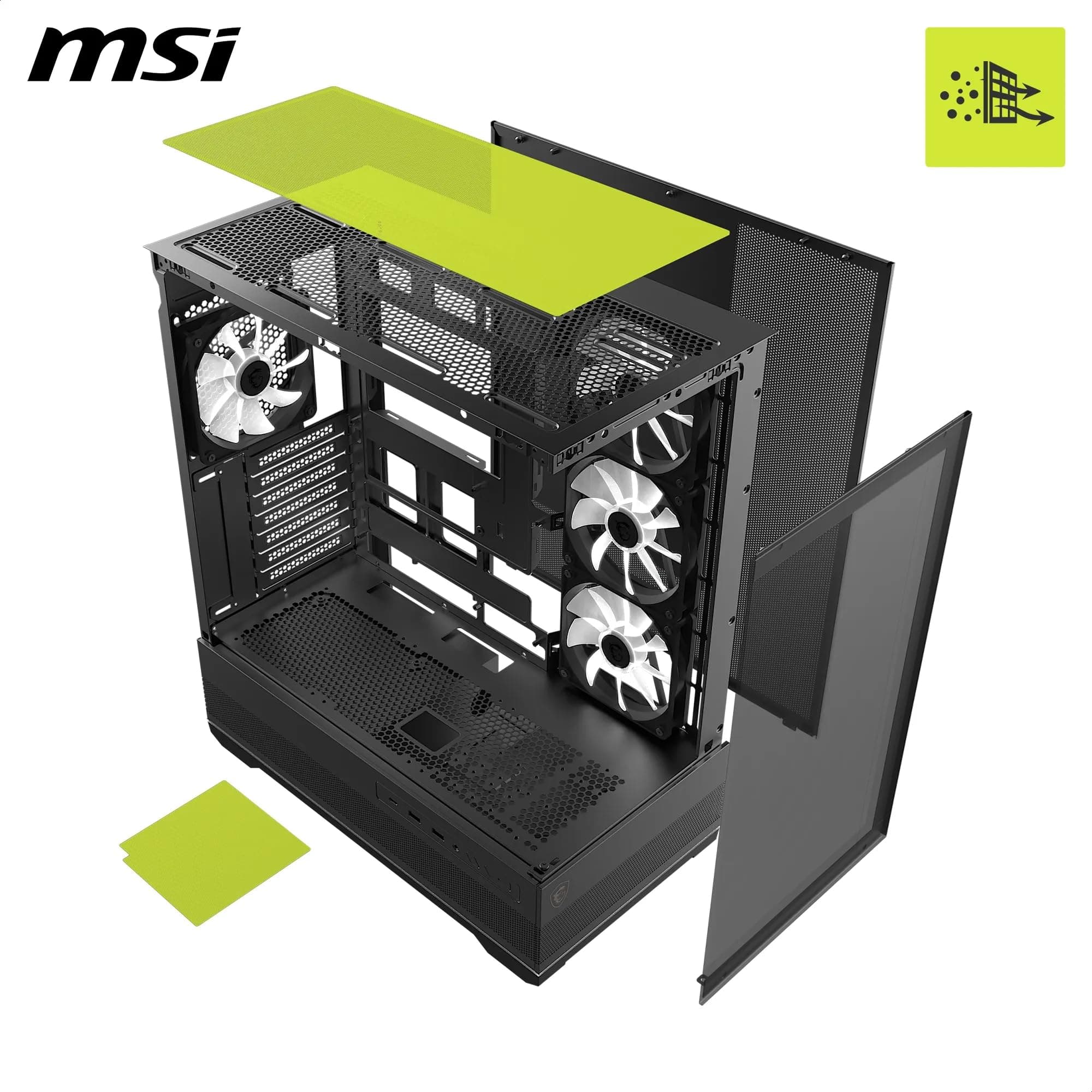 MSI MAG PANO 110R PZ – Mid-Tower-Gaming-PC-Gehäuse – Unterstützt GPUs mit Einer Länge von bis zu 400 mm, herausnehmbare Staubfilter, USB 20 Gbit/s (Typ C), Back-Connect-ATX- und Micro-ATX Bild 5