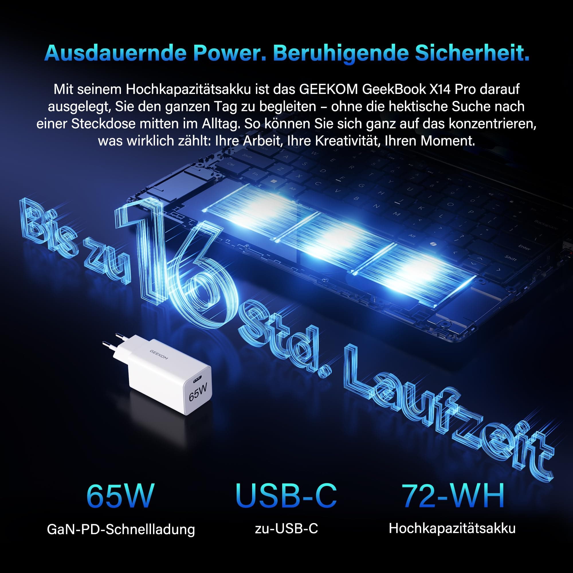 GEEKOM GeekBook X14 Pro Laptop, 999 g Ultraleicht, 14" 2.8K OLED, Ultra 9-185H, 32GB LPDDR5x RAM 7500MT/s, 1TB SSD, 2X USB4, Fingerprint & Webcam-Schieber, bis zu 16 h Akku, Copilot+, Windows 11 Pro GeekBook X14 Pro U9 32GB+1T Bild 5