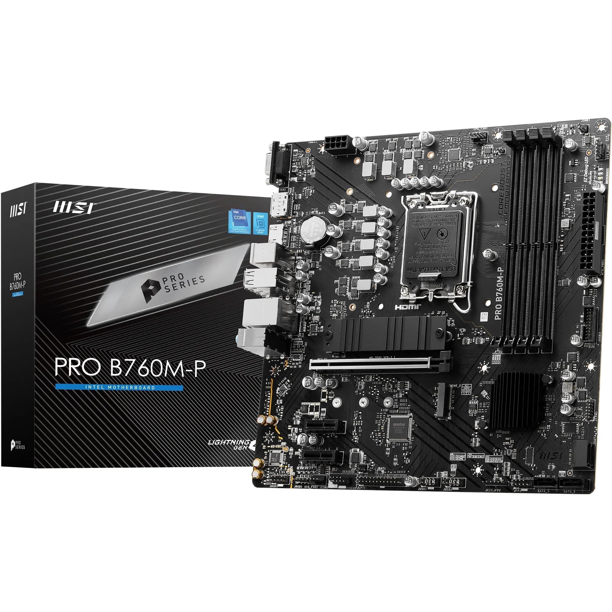 MSI Pro B760M-P Micro-ATX Mainboard, kompatibel mit Intel Core Prozessoren der 14., 13. und 12. Generation, LGA 1700, DDR5 Memory Boost 6800+MHz/OC, PCIe 4.0 x16 Steckplatz M.2 Gen4