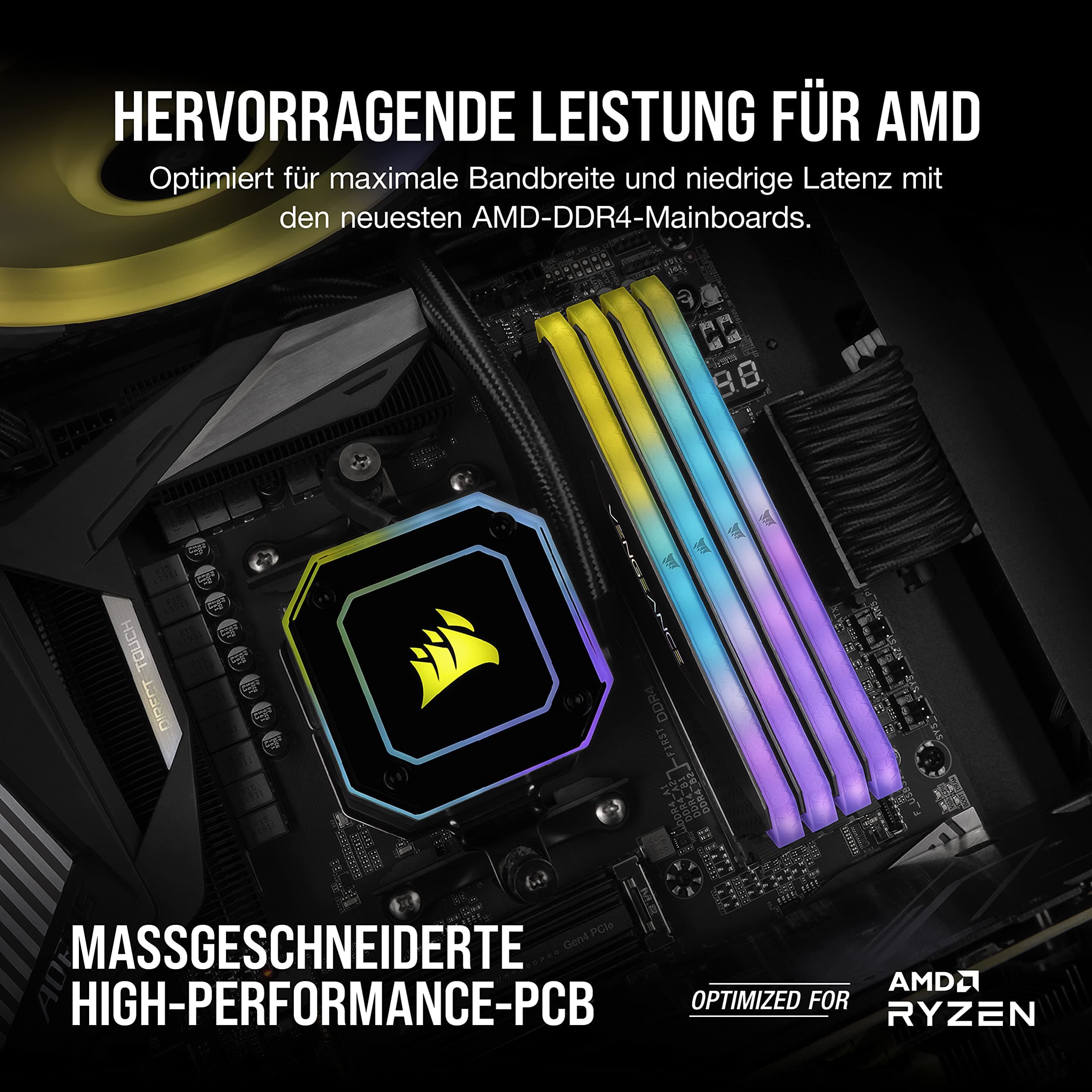 Corsair Vengeance RGB RT 16GB (2x8GB) DDR4 Bis zu 3200MHz C16 Arbeitsspeicher (Dynamische RGB-Beleuchtung, Optimiert für AMD 300/400/500 Series, Kompatibilität mit Intel 300/400/500 Series) Schwarz 2 x 8GB Bild 7