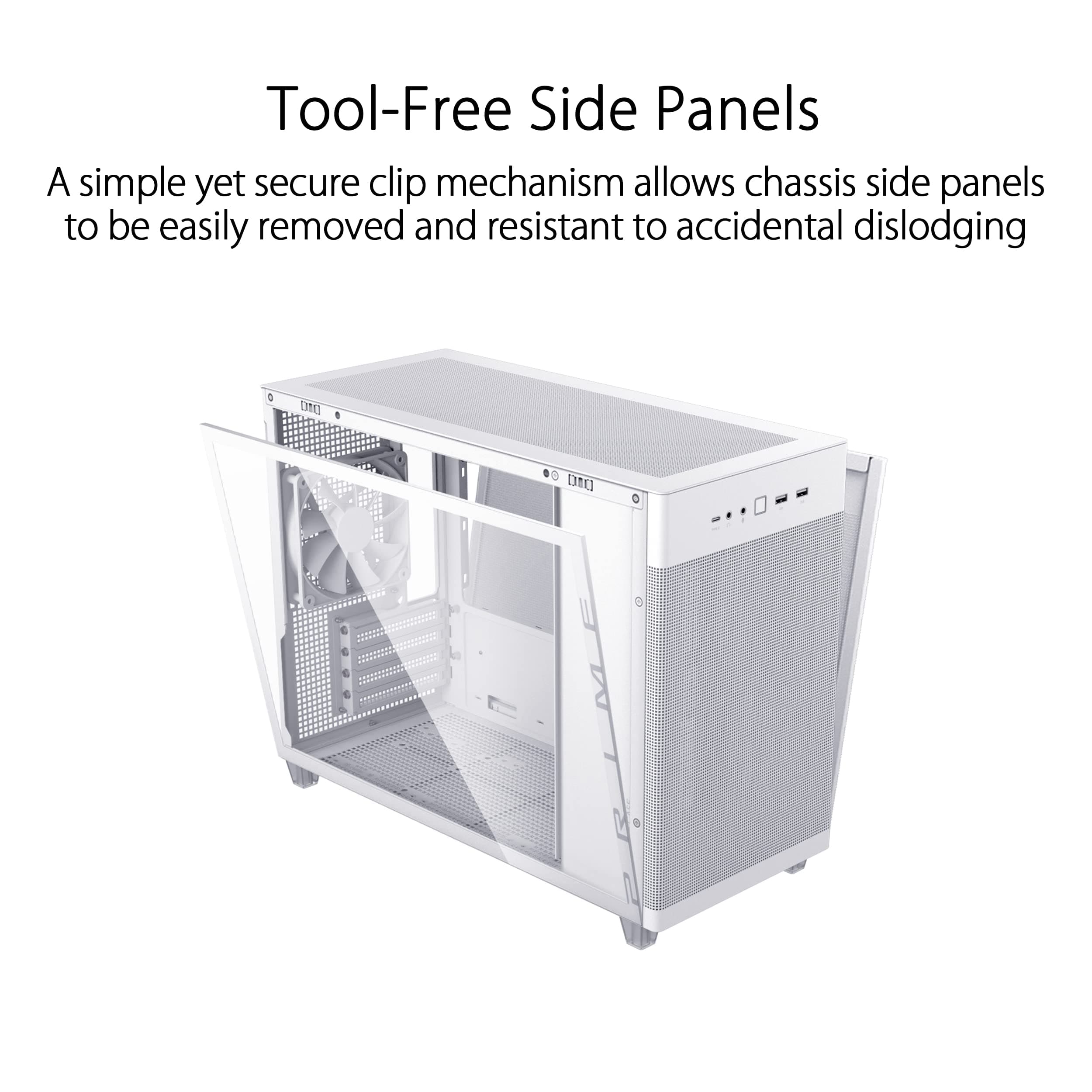 ASUS Prime AP201 Tempered Glass MicroATX Gehäuse weiß (33 Liter, unterstützt 360-mm-Kühler, Grafikkarten bis 338 mm Länge und Standard-ATX-Netzteile, USB-C Anschluss, Seitenteile aus Glas) Bild 8