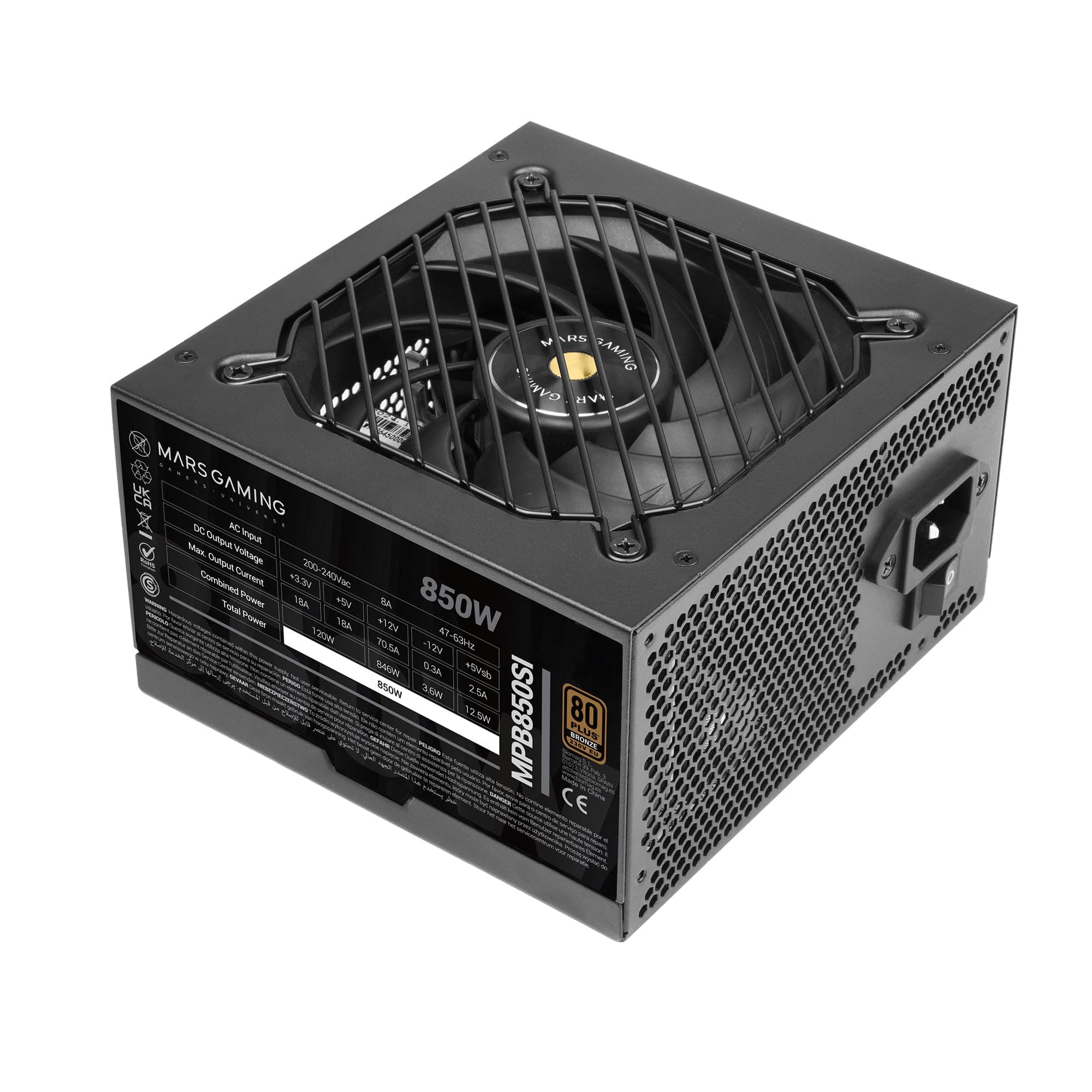 MARSGAMING MPB850SI, PC-ATX-Netzteil 850W, 7 Jahre Garantie, 80Plus Bronze 230V, 90% Effizienz, SI Extreme Silence Lüfter mit Kupferkern, AI2-RPM-, DC-DC- und SMD-Technologien, Schwarz Bild 2