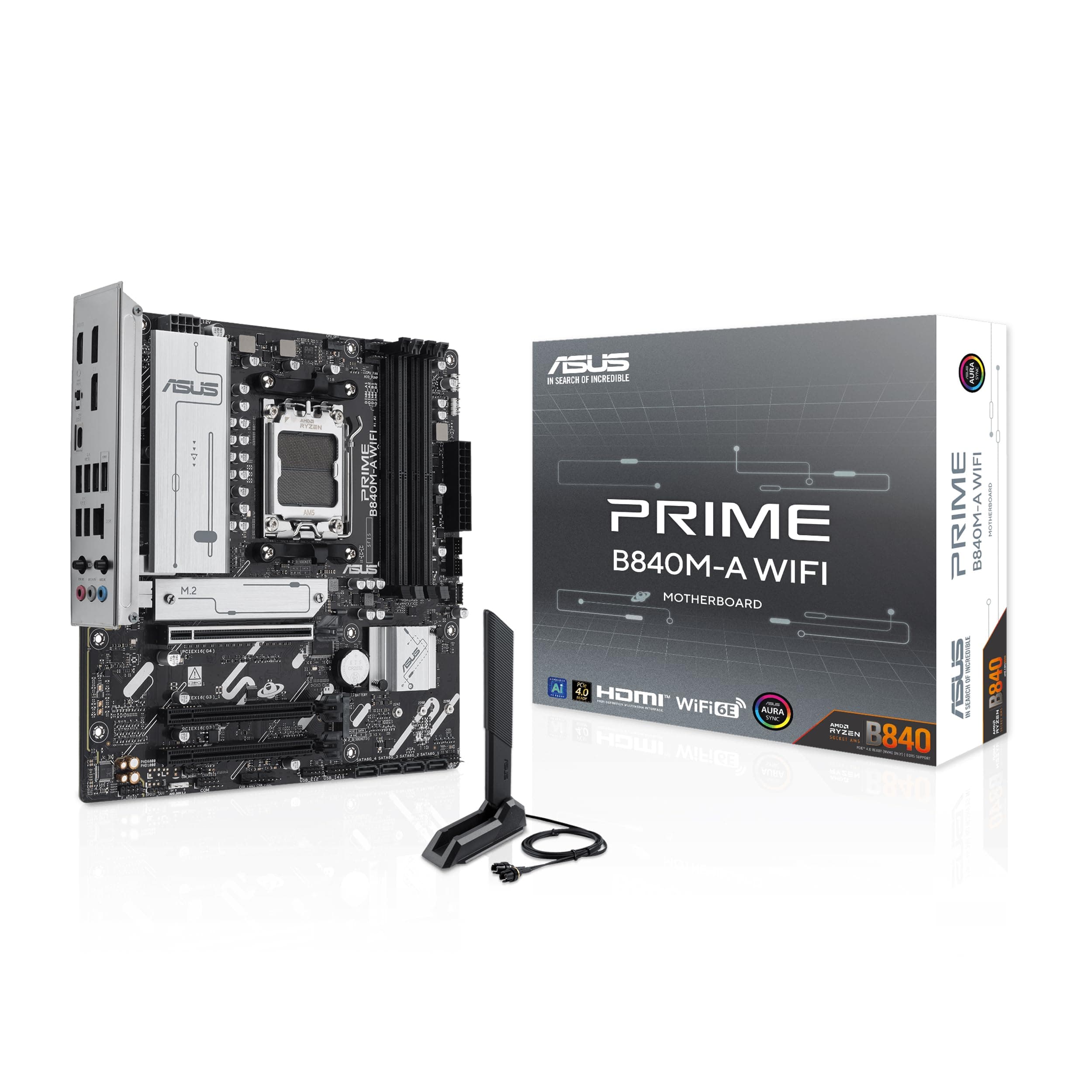 ASUS Prime B840M-A WiFi Mainboard Sockel AMD AM5 (AMD B840, mATX, DDR5 Speicher, 3X M.2, PCIe 4.0, WiFi 6E, Aura Sync) Bild 2