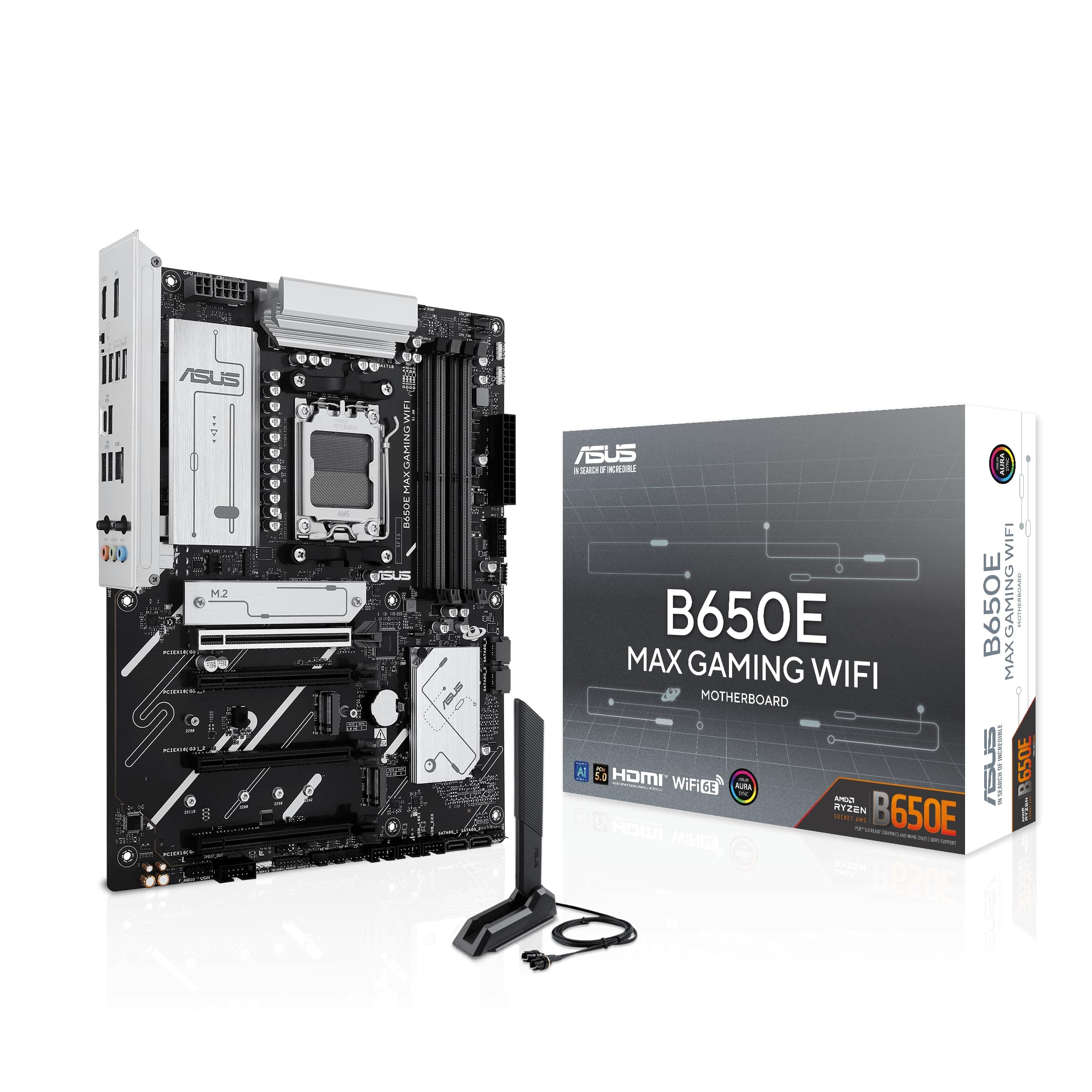 ASUS B650E MAX Gaming WiFi AMD B650 ATX Motherboard, DDR5, PCIe 5.0 Ready, 3X M.2 Slots, Wi-Fi 6E, Realtek 2.5Gb Ethernet, DisplayPort, HDMI, USB 10Gbps Type-A & Type-C, BIOS Flashback, Aura Sync