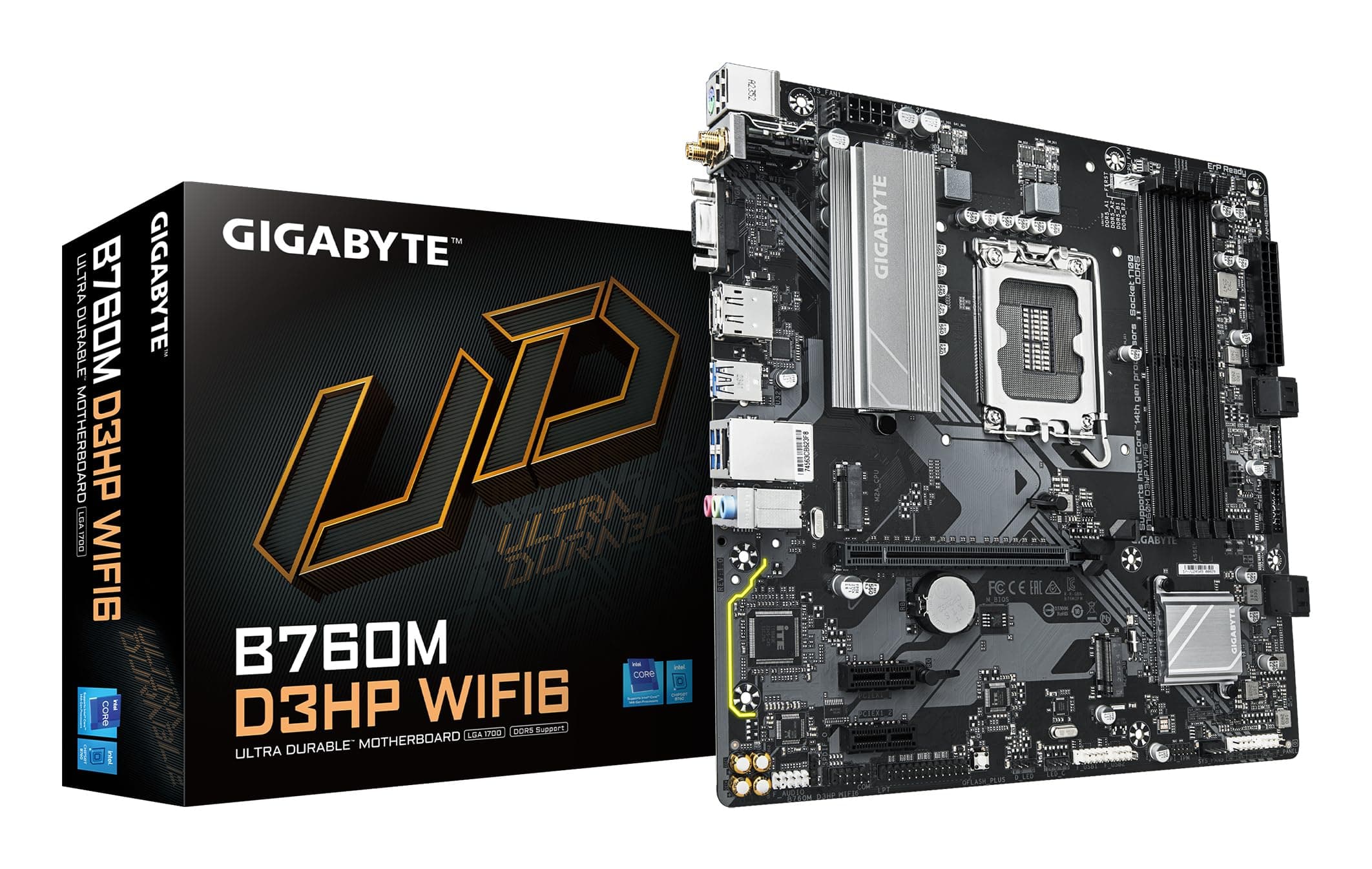 GIGABYTE B760M D3HP WIFI6 Mainboard – Unterstützt Intel Core Prozessoren der 14. Generation, digitales 4+1+1 Phasen VRM, bis zu 5600 MHz DDR5, 2X PCIe 4.0 M.2, Wi-Fi 6, GbE LAN, USB 3.2 Gen 1 Bild 2