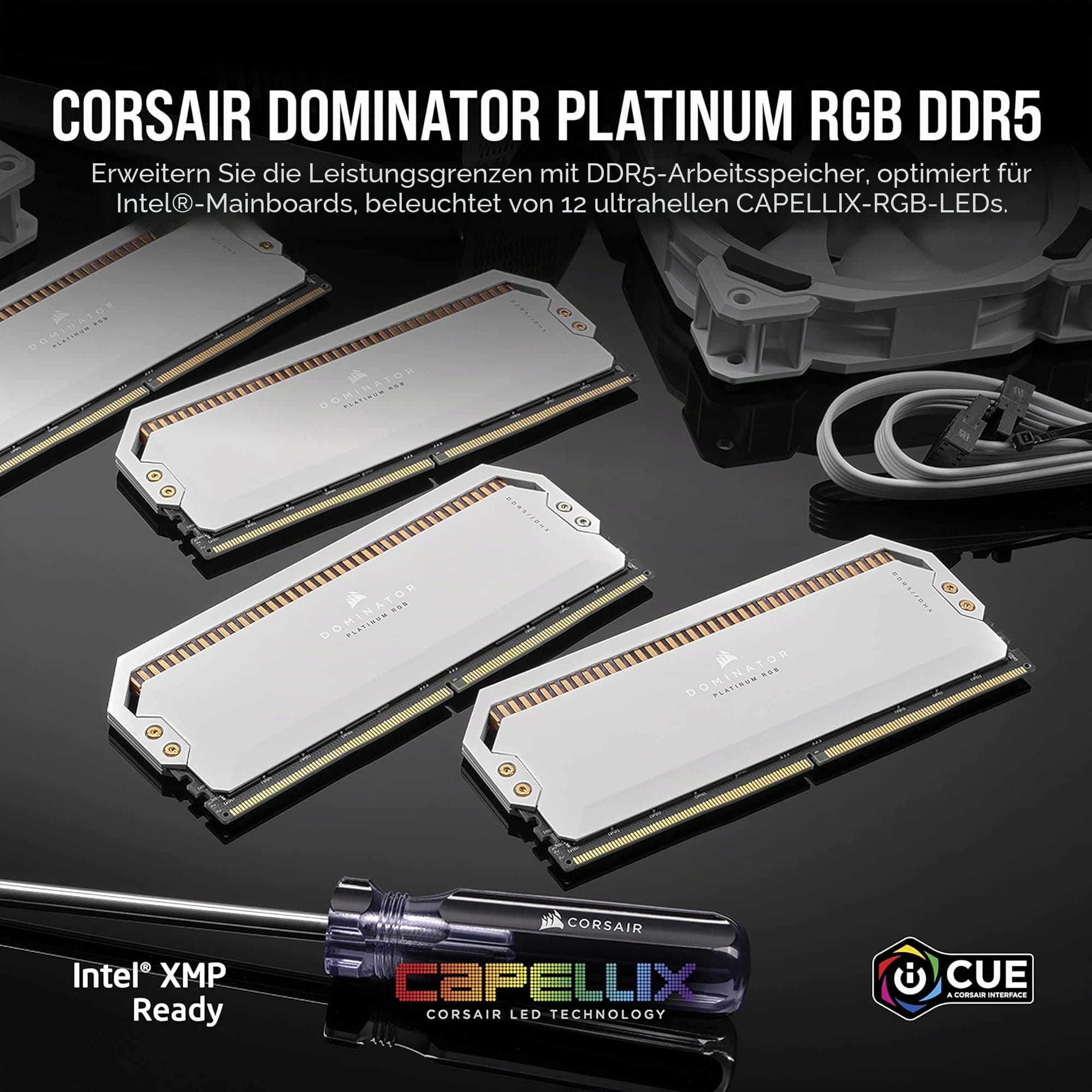 Corsair Dominator Platinum RGB DDR5 32GB (2x16GB) 6200MHz C36 Intel Optimierter Desktop-Speicher (Onboard-Spannungsregelung, Patentierte CORSAIR DHX-Kühlung, 12 Ultrahelle CAPELLIX RGB-LEDs) Weiß Bild 3