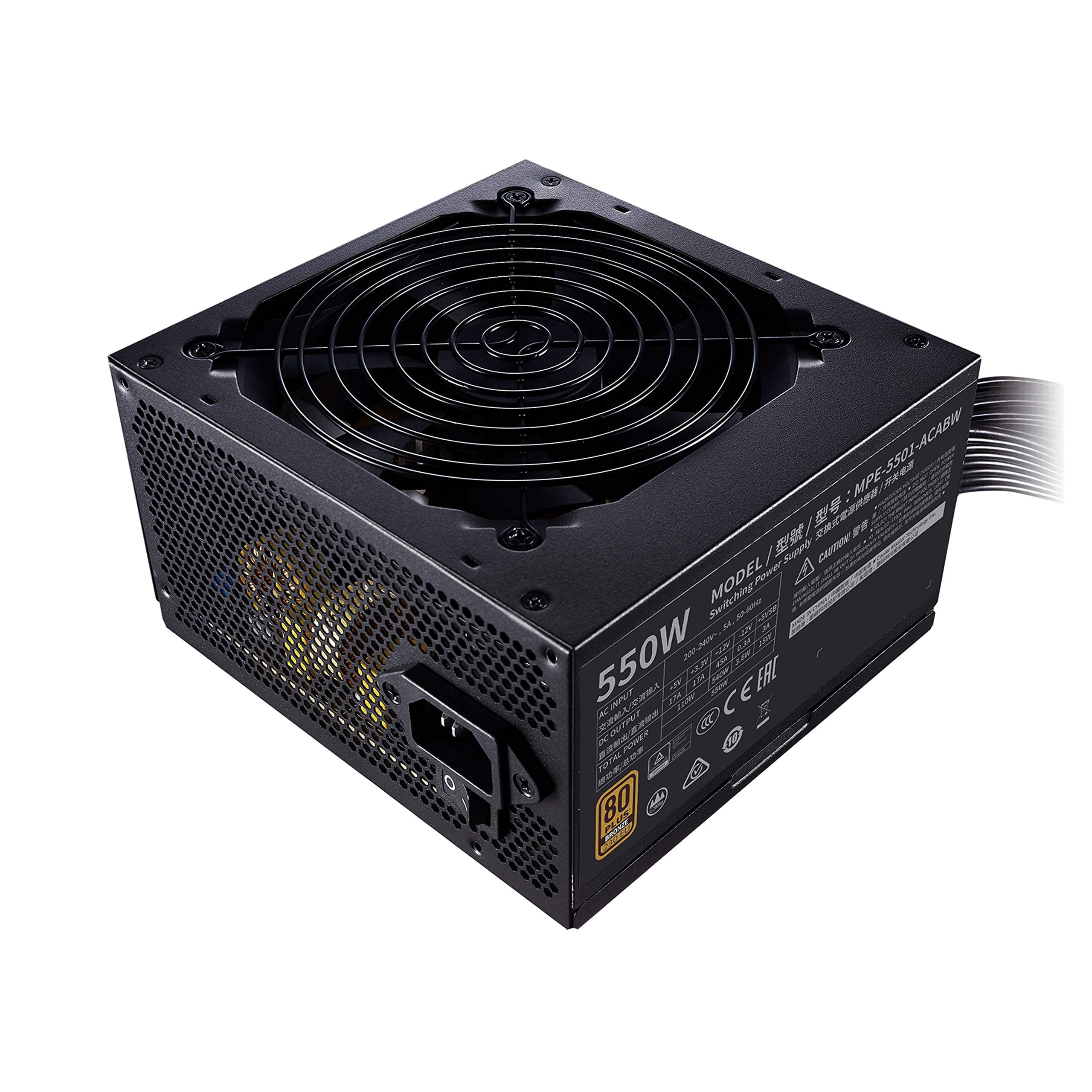 Cooler Master MWE 550 Bronze 230V V2, PC-Netzteil (EU-Stecker), 80 PLUS Bronze, temperaturempfindlichen HDB-Lüfter, DC-DC + LLC-Schaltung mit + 12V-Schiene, nicht modular Bild 3