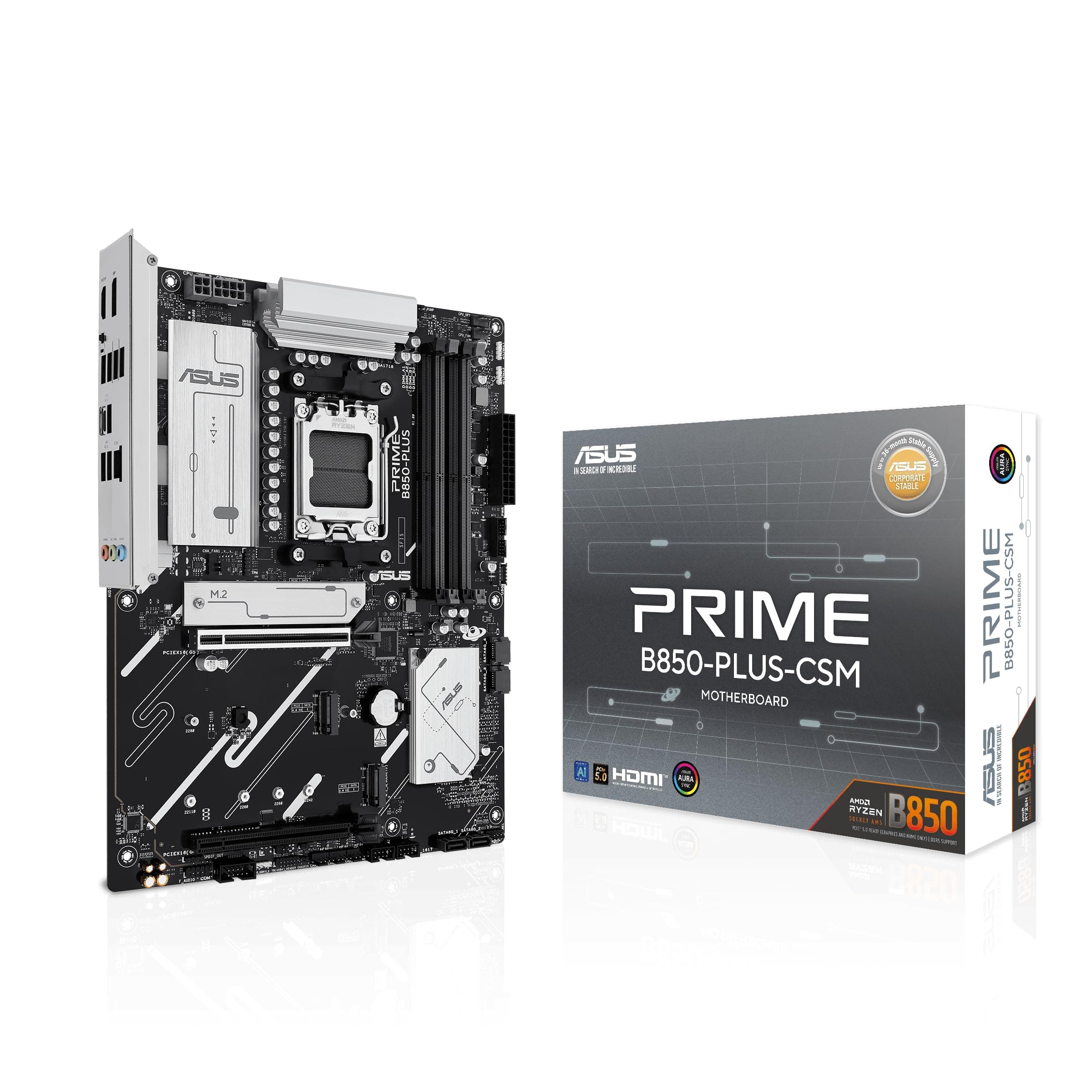 ASUS Prime B850-PLUS-CSM Mainboard Sockel AMD AM5 (Ryzen 9000, ATX, DDR5 Speicher, PCIe 5.0, 3X M.2, Aura Sync) Bild 2