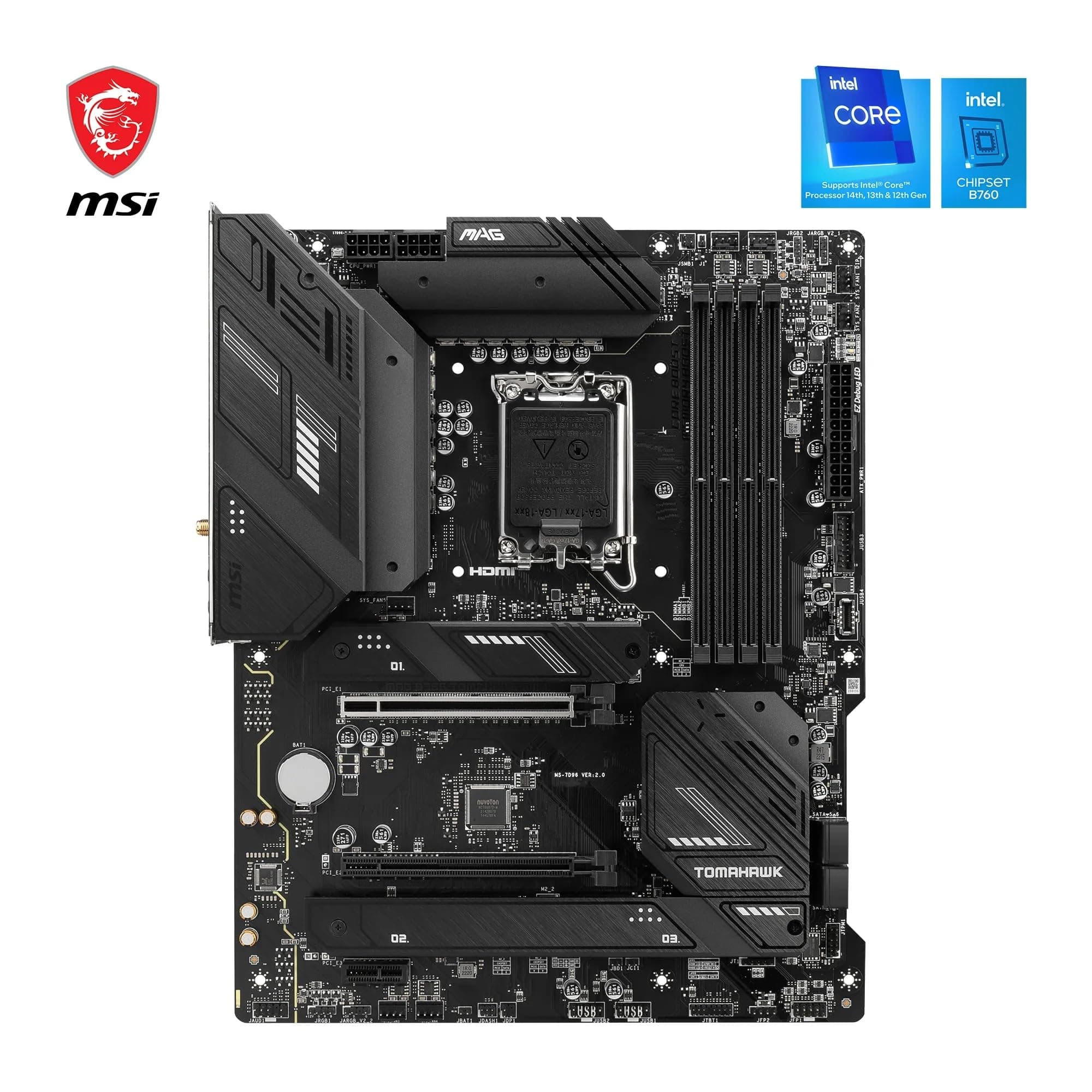 MSI MAG B760 Tomahawk WiFi Mainboard, ATX - Unterstützt Intel Core Prozessoren der 12., 13. & 14. Generation, LGA 1700-75A DrMOS VRM, DDR5 Memory Boost 7000+MHz/OC, PCIe 5.0 x16, M.2 Gen4, Wi-Fi 6E Bild 3