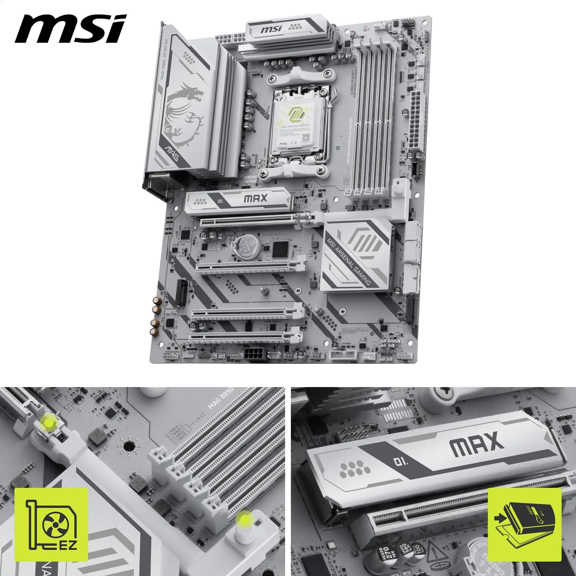 MSI MAG B850 Gaming Plus MAX WiFi Mainboard, ATX - Unterstützt AMD Ryzen 9000/8000/7000 Prozessoren, AM5, DDR5 Memory Boost (bis zu 8200+ MT/s OC), PCIe 5.0 x16, M.2 Gen5, Wi-Fi 7, 5G LAN Bild 5