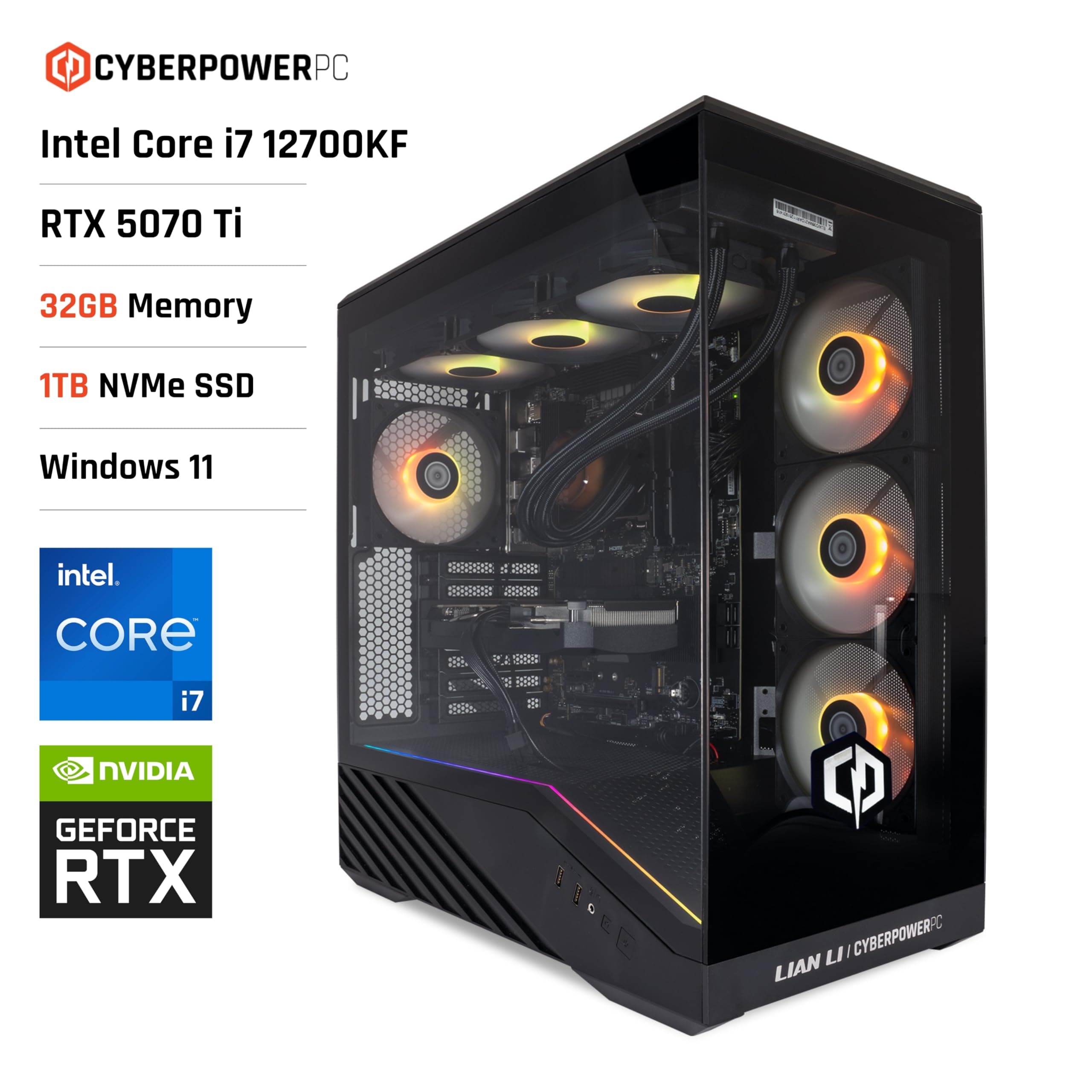 CYBERPOWERPC Luxe Gaming PC - Intel Core i7 12700KF, Nvidia RTX 5070 Ti, 32GB RAM, 1TB NVMe SSD, 750W PSU, Windows 11, Liquid Cooling, V100R Intel Core i7 12700KF Nvidia RTX 5070 Ti Bild 2