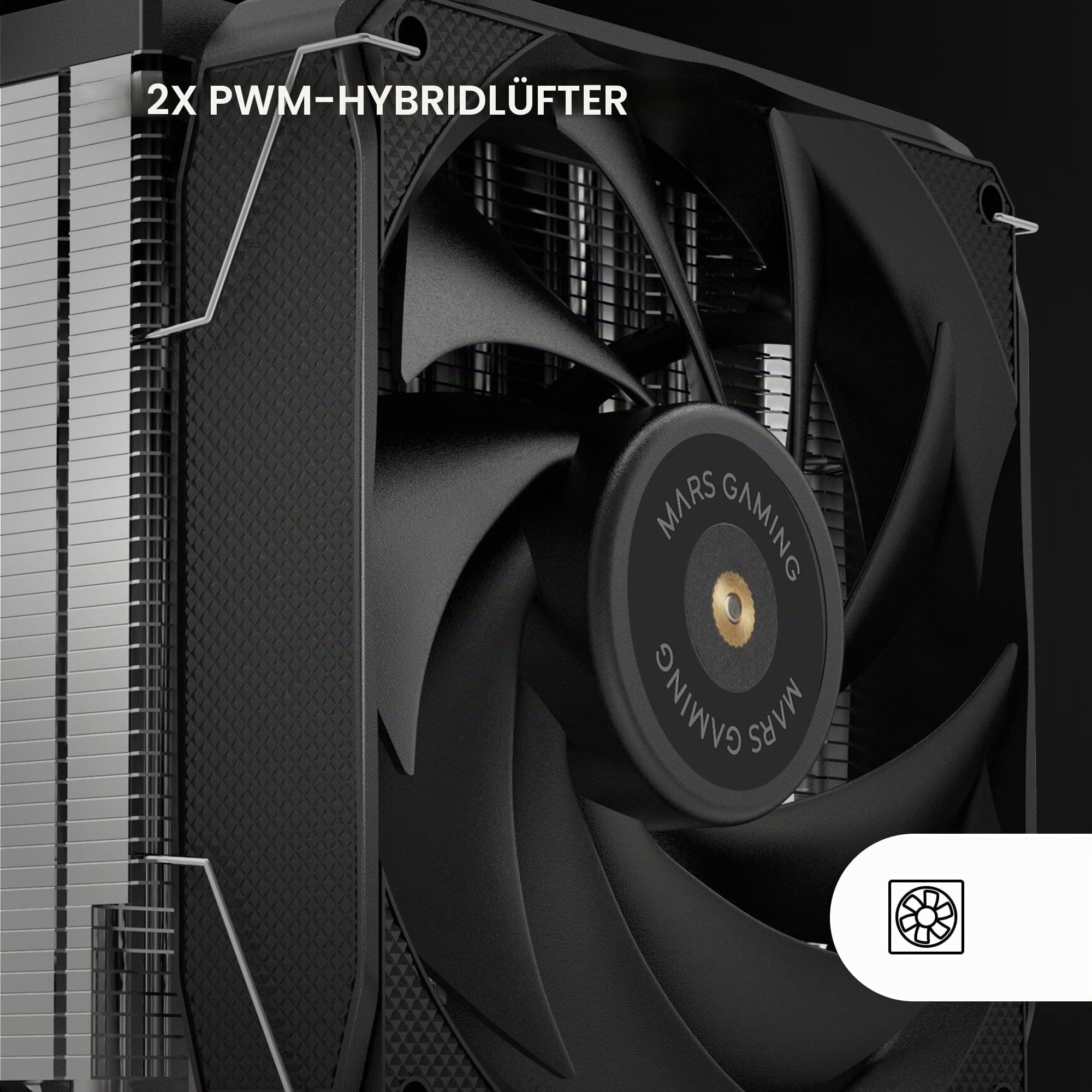 Mars Gaming MCPU-XU9, CPU-Kühler Doppelturm, TDP 400W, 2x Hybridflügel-Lüfter und Hyperbalanciertes Kupfer-FDB-Lager, 9 Heatpipes mit BPH ULTRA Technologie, Universeller Multisocket, Schwarz MCPUXU9 Bild 7