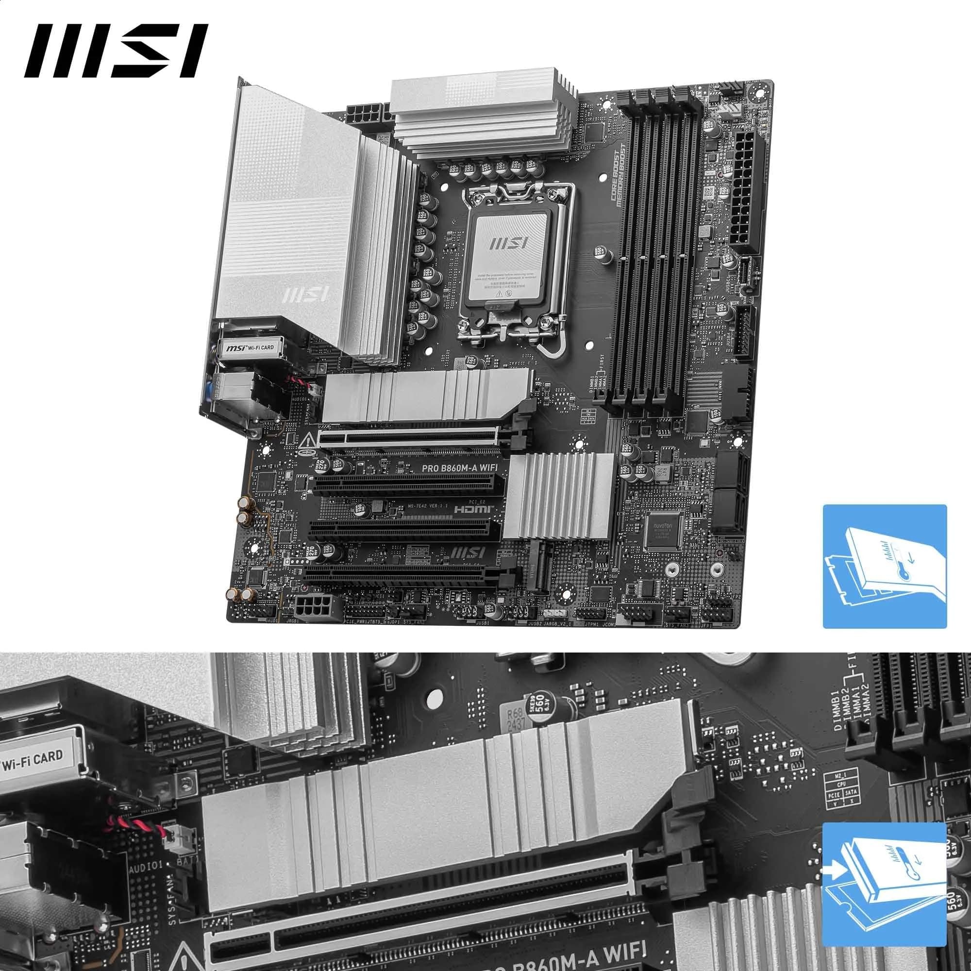 MSI PRO B860M-A WiFi Mainboard, mATX - Unterstützt Intel Core Ultra Prozessoren (Series 2), LGA 1851-12 DRPS, DDR5 Memory Boost (8600+ MT/s OC), PCIe 5.0 x16 & 4.0 x16, M.2 Gen5, Wi-Fi 7, 5G LAN Bild 5