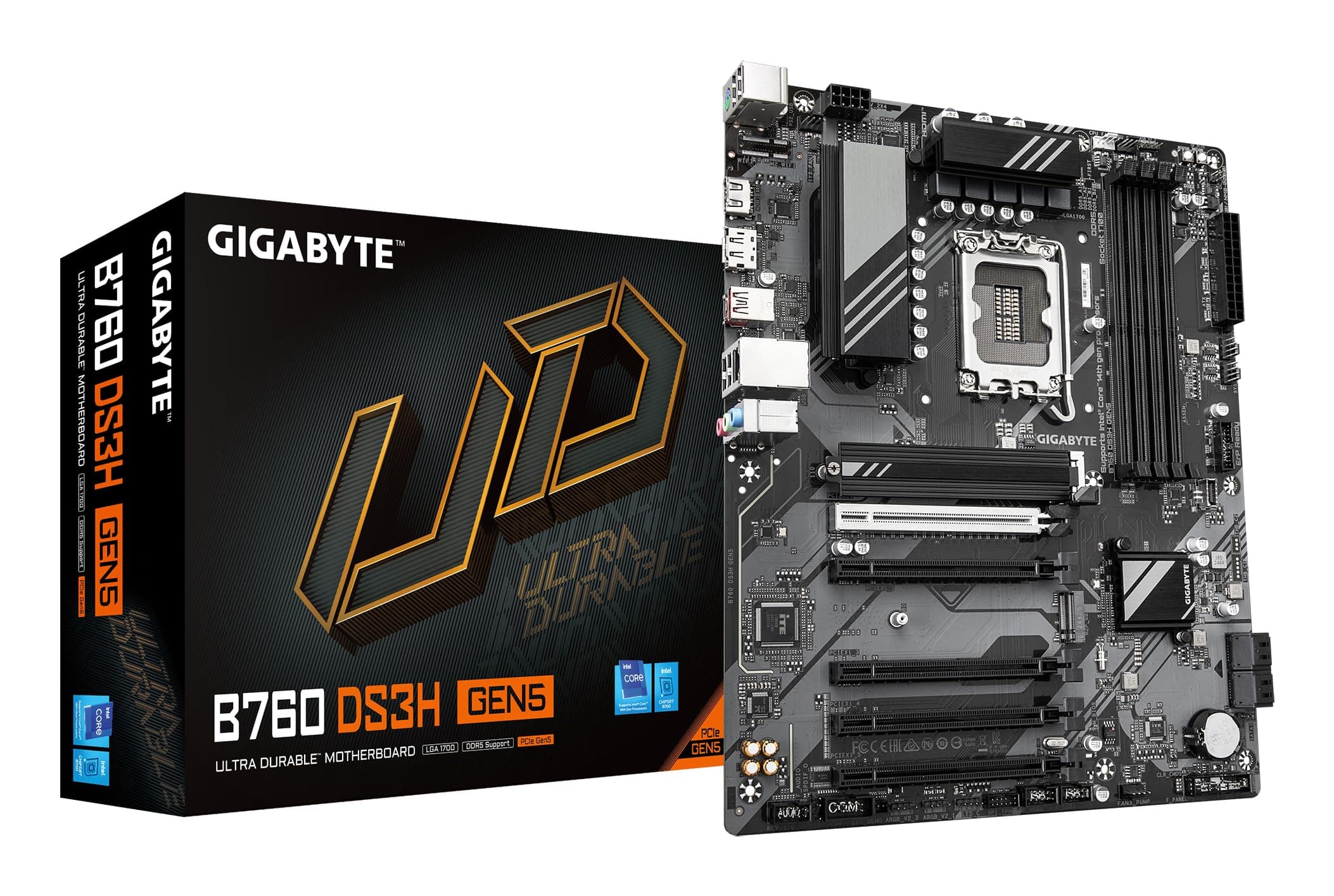GIGABYTE B760 DS3H GEN5 Mainboard – Unterstützt Intel Core Prozessoren der 14. Generation, 8+2+1 Phasen Digital-VRM, bis zu 5600 MHz DDR5, 2 x PCIe 4.0 M.2, 1 GbE LAN, USB 3.2 Gen 2x2 Bild 2