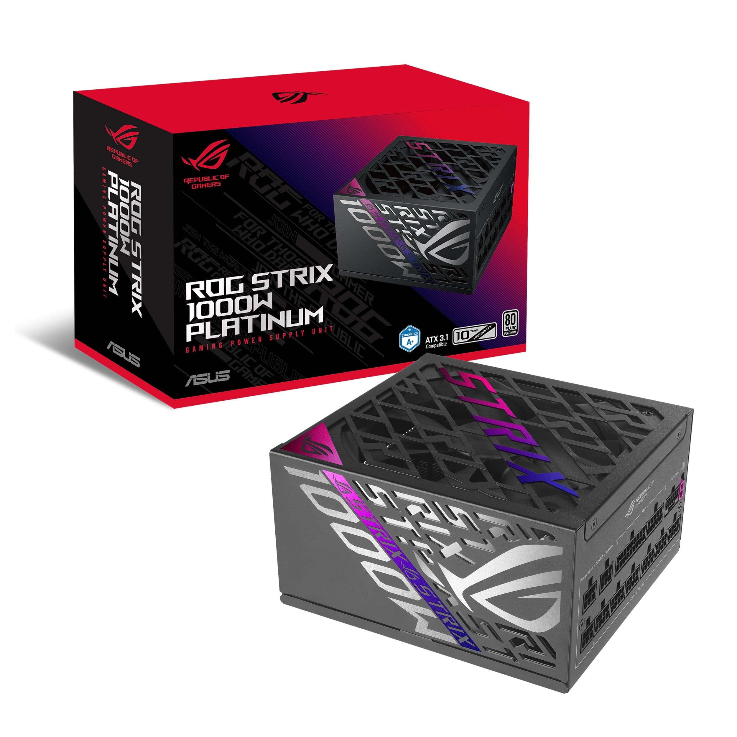 ASUS ROG Strix 1000W Platinum Gaming Netzteil (Vollmodulares ATX Netzteil, GPU-First, 80 Plus Platin, Cybenetics Platinum Zertifizierung, GaN-MOSFET, ATX 3.1, PCIE 5.1, 12V-2x6 Connector) Bild 2