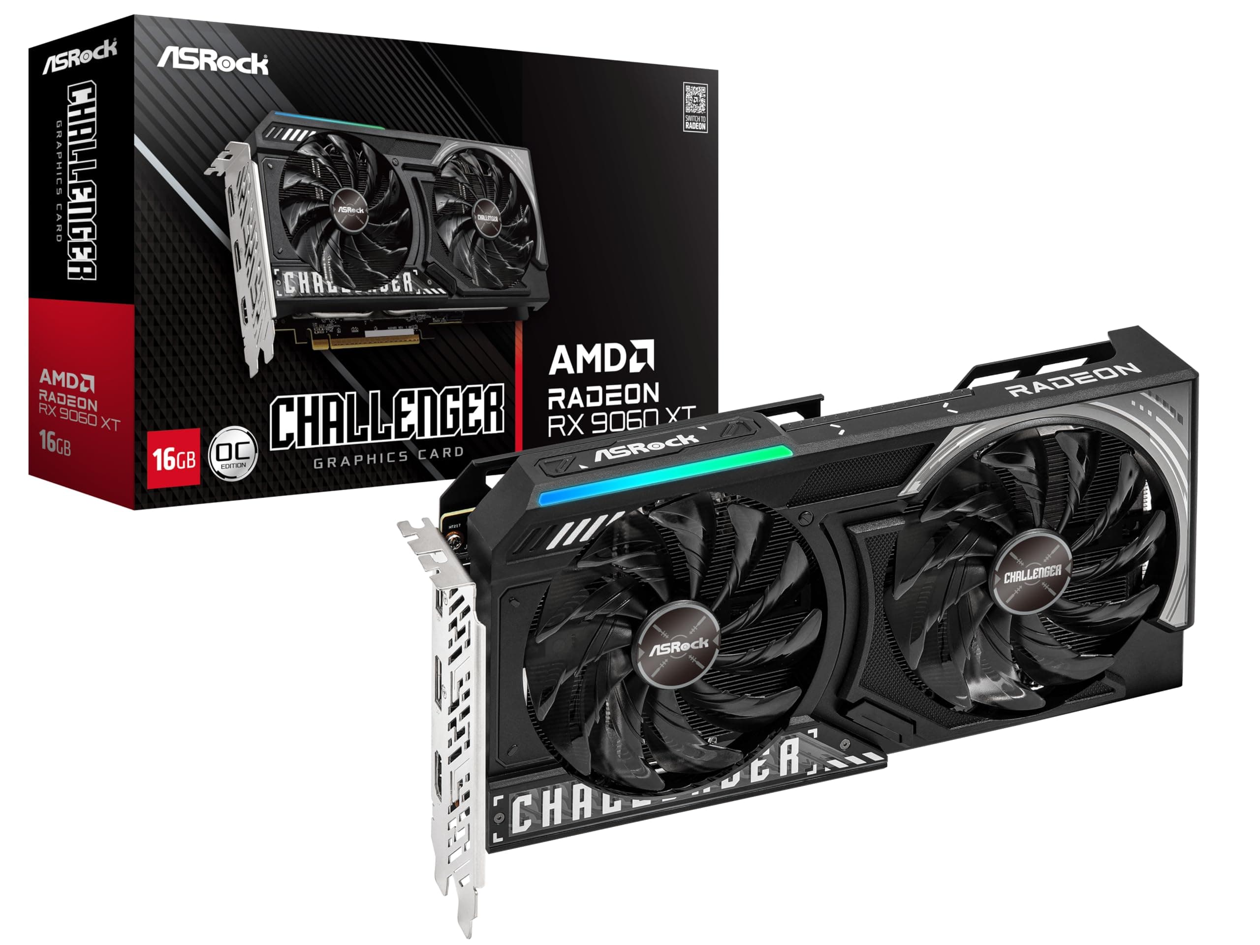 ASRock AMD Radeon™ RX 9060 XT Challenger Grafikkarte, 16GB GDDR6, PCI Express 5.0 x16, DisplayPort 2.1a, HDMI 2.1b Bild 2