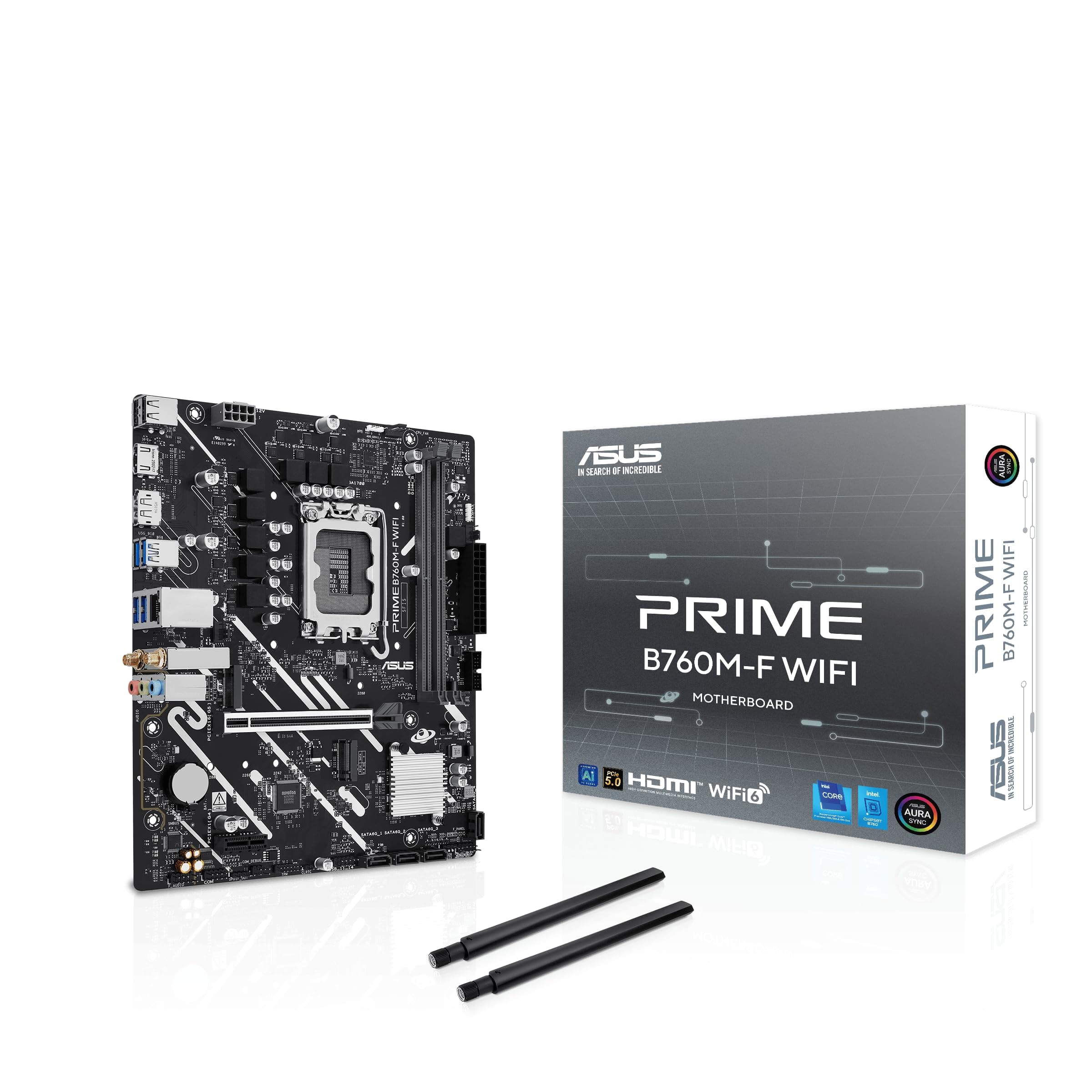 ASUS PRIME B760M-F WIFI Intel B760 LGA 1700 micro-ATX Mainboard (PCIe 5.0, zwei PCIe 4.0 M.2 Slots, DDR5, WiFi 6, Realtek 1Gb Ethernet, DisplayPort, HDMI, SATA 6Gbps, Front USB 5Gbps Ports, Aura Sync) Bild 3