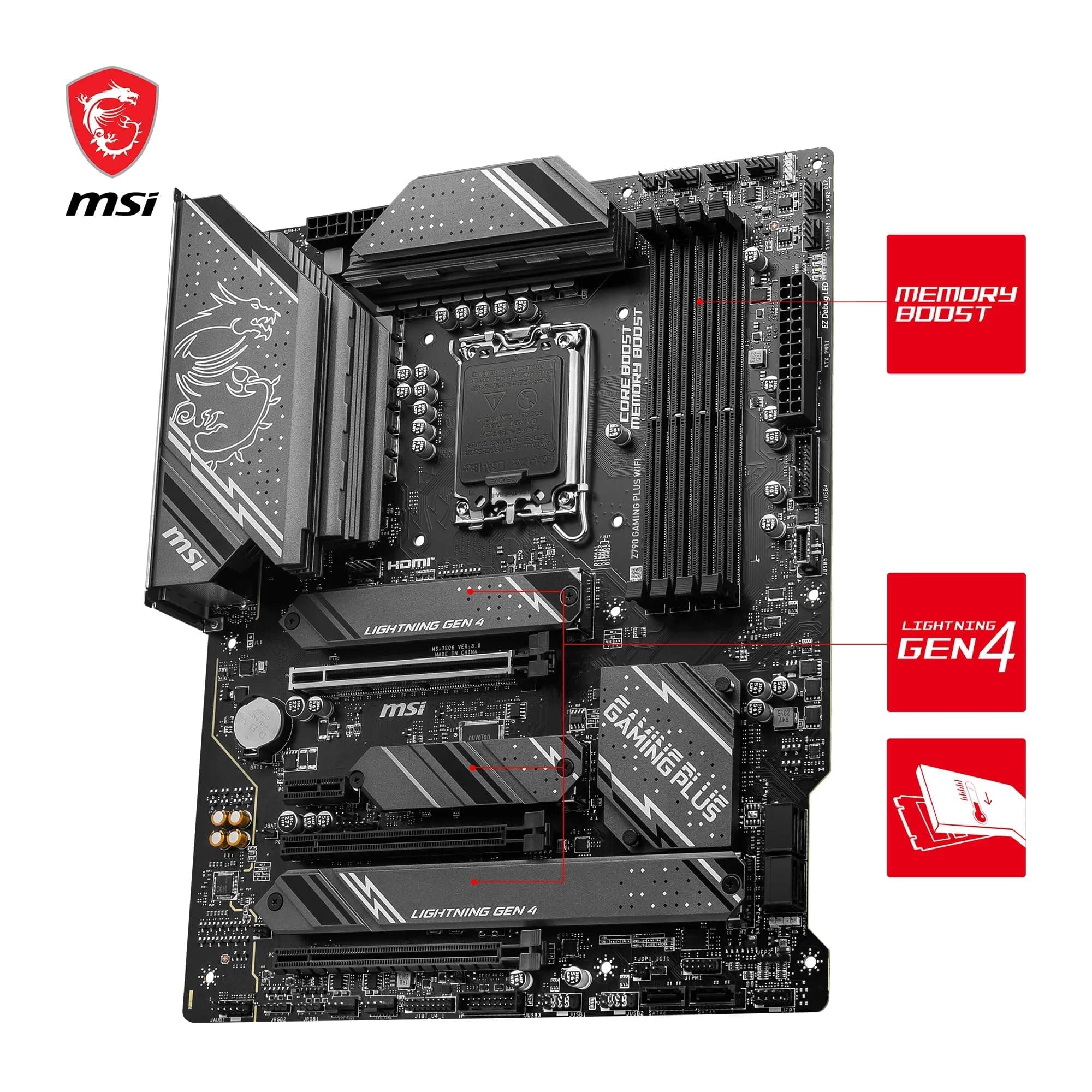 MSI Z790 Gaming Plus WiFi Mainboard, ATX - Unterstützt Intel Core Prozessoren der 12., 13. und 14. Gen, LGA 1700 - DDR5 Memory Boost 7200+MHz/OC, 1 x PCIe 5.0 x16, 4 x M.2 Gen4, 2.5G LAN, Wi-Fi 6E Bild 5
