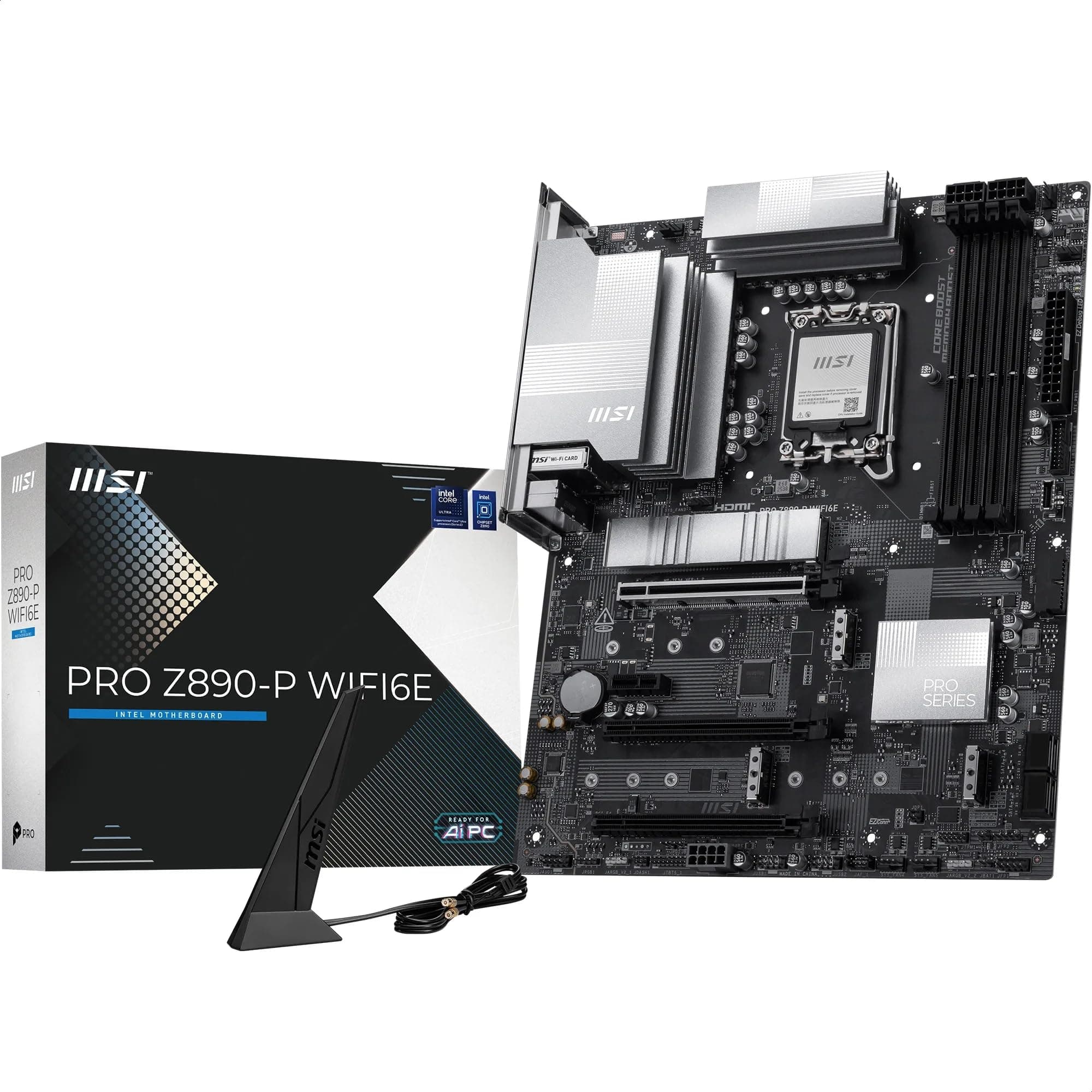 MSI PRO Z890-P WIFI6E Mainboard, ATX – Unterstützt Intel Core Ultra-Prozessoren (Series 2), LGA 1851 – 55A DrMOS, DDR5 Memory Boost (9200+ MT/s OC), PCIe 5.0 x16, M.2 Gen5, Wi-Fi 6E, 5G-LAN