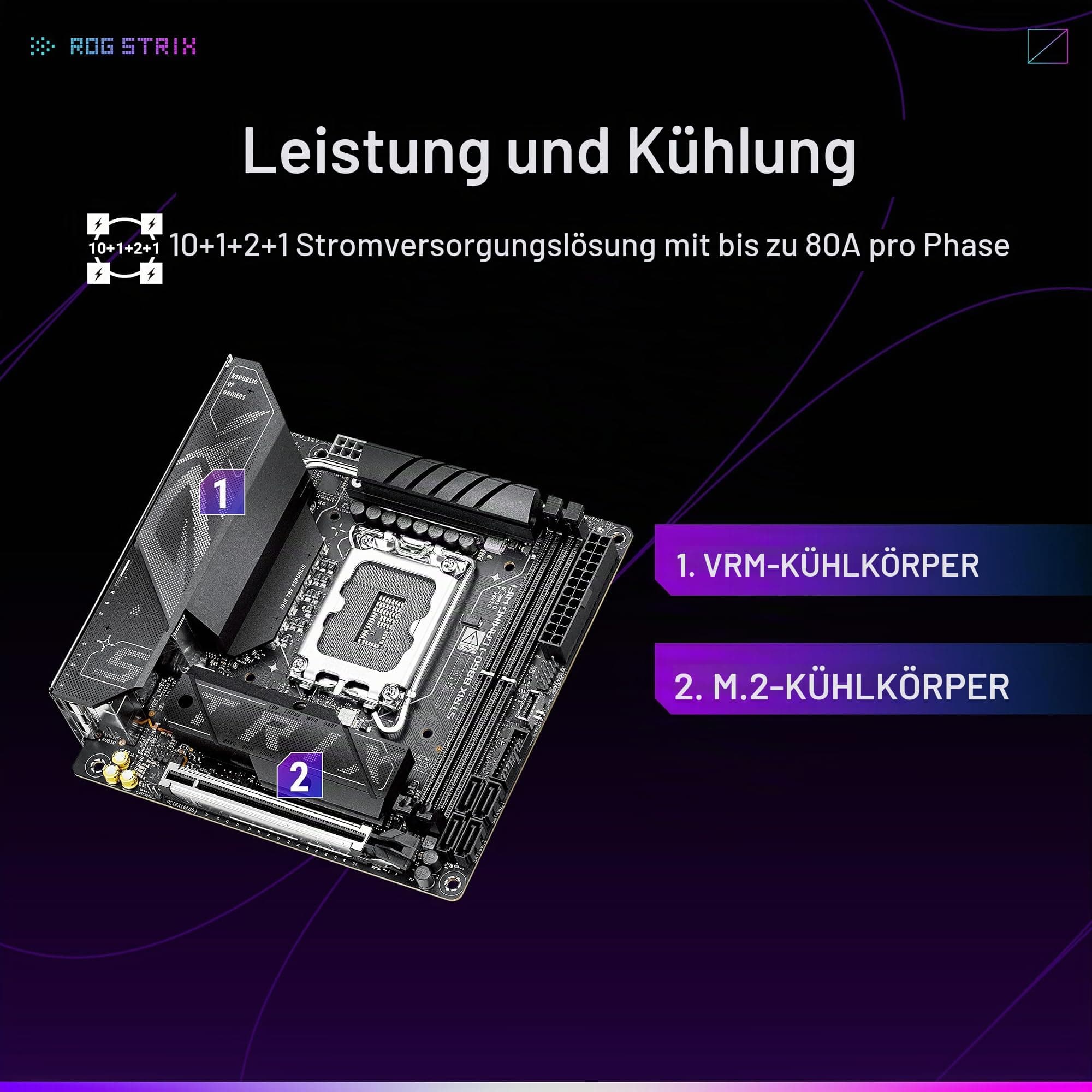 ASUS ROG Strix B860-I Gaming WiFi B860 LGA 1851 mITX Mini-ITX Motherboard, Intel Core Ultra Series 2 Ready, Advanced AI Ready, 10+1+2+1 Schritt, DDR5, 2.5G LAN, WiFi7, M.2, Thunderbolt 4, USB Type-C Bild 5