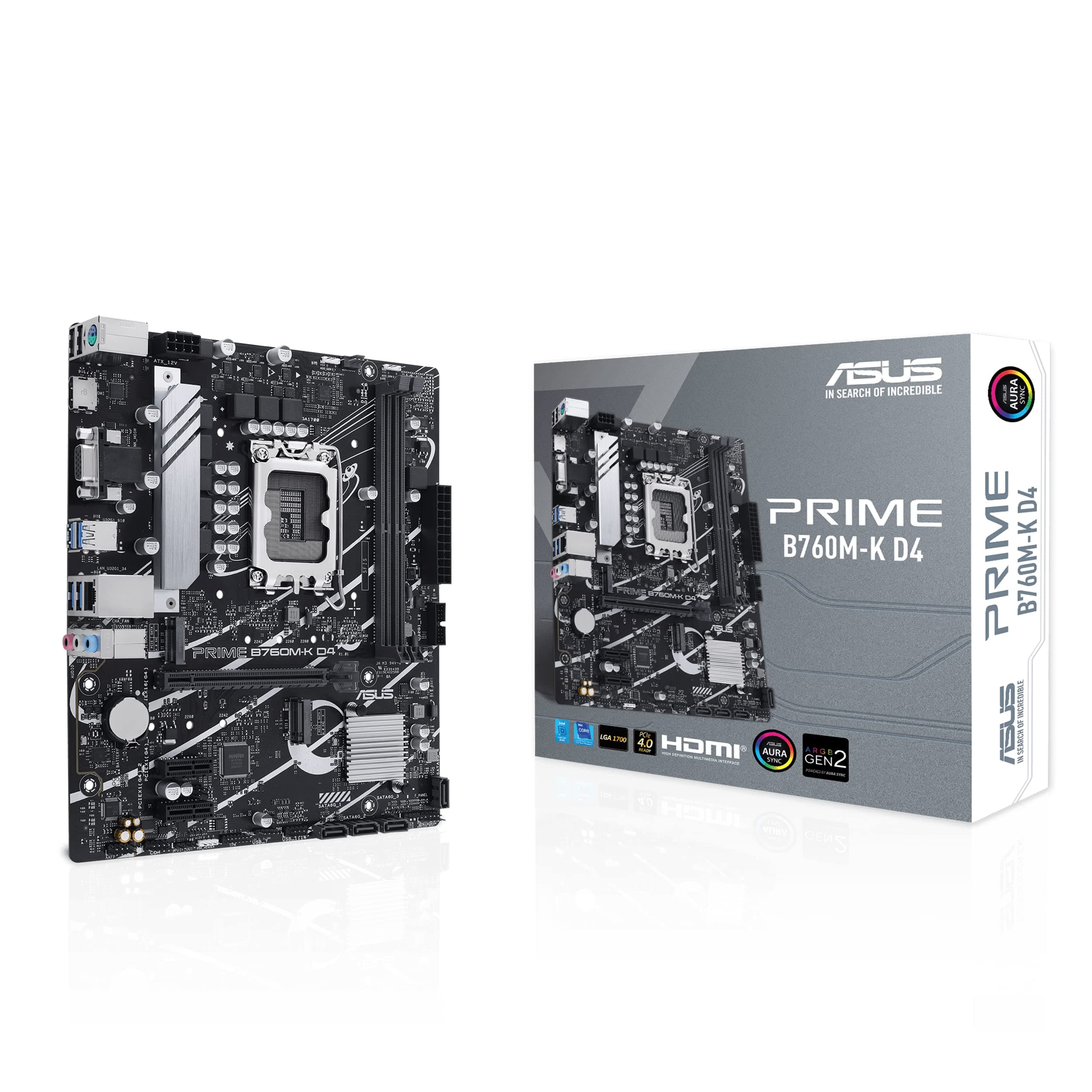 ASUS Prime B760M-K D4 Gaming Mainboard Sockel Intel LGA 1700 (Intel B760, mATX, DDR4 Speicher, 2X PCIe 4.0 M.2, Aura Sync) M-K D4 Prime B760