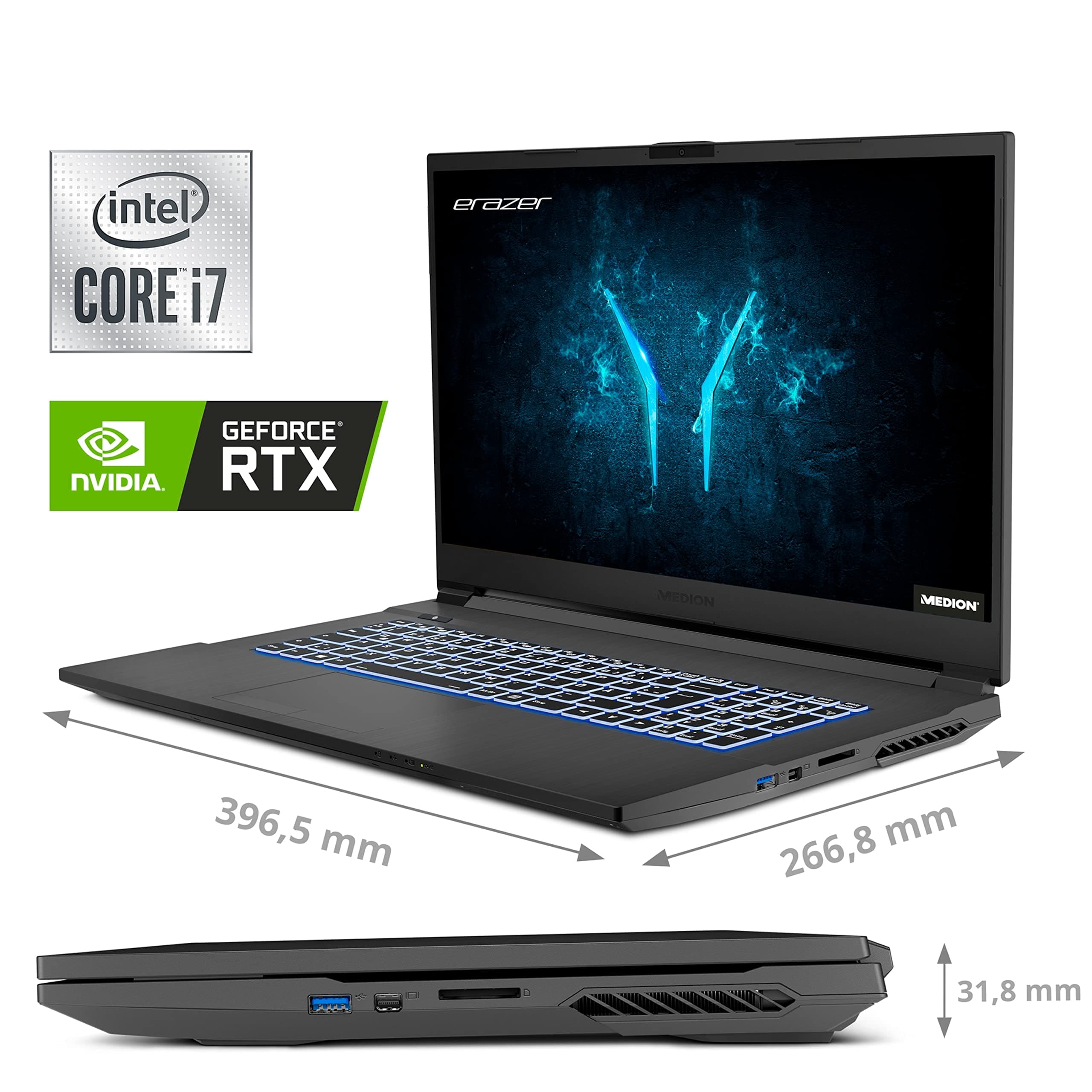 MEDION ERAZER Defender P10 43,9 cm (17,3 Zoll 144Hz) Full HD Gaming Notebook (Intel Core i7-10750H, 16GB DDR4 RAM, 512GB PCIe SSD, 1TB HDD, NVIDIA GeForce RTX 3060 6GB GDDR6, Win 11 Home) Bild 2