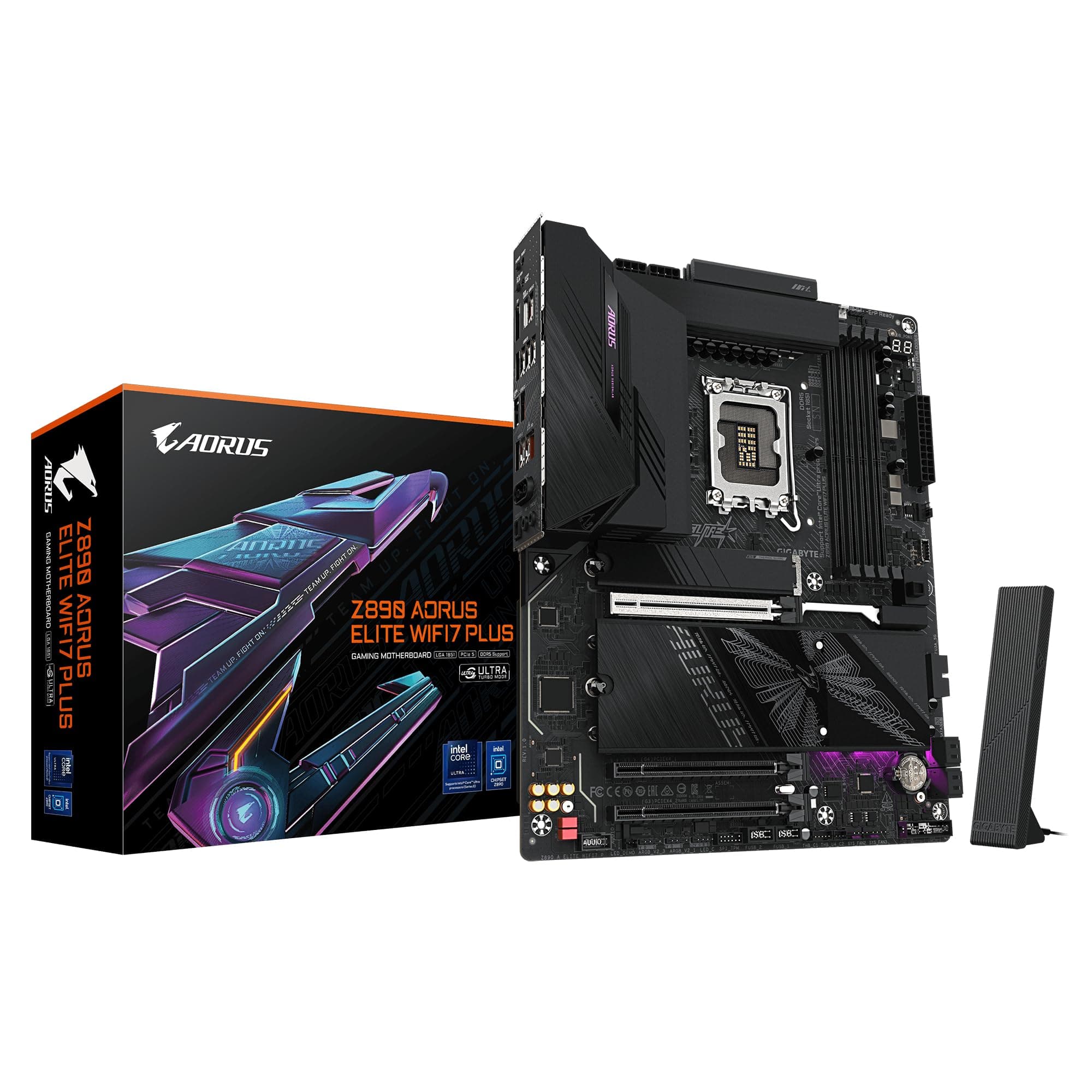 GIGABYTE Z890 AORUS Elite WIFI7 Plus Mainboard – Unterstützt Intel Core Ultra (Serie 2) CPUs, 16+1+2-Phasen-VRM, bis zu 9466 MHz DDR5 (OC), 1× PCIe 5.0 + 3× PCIe 4.0, Wi-Fi 7, 5-GbE-LAN, USB 4 Bild 2