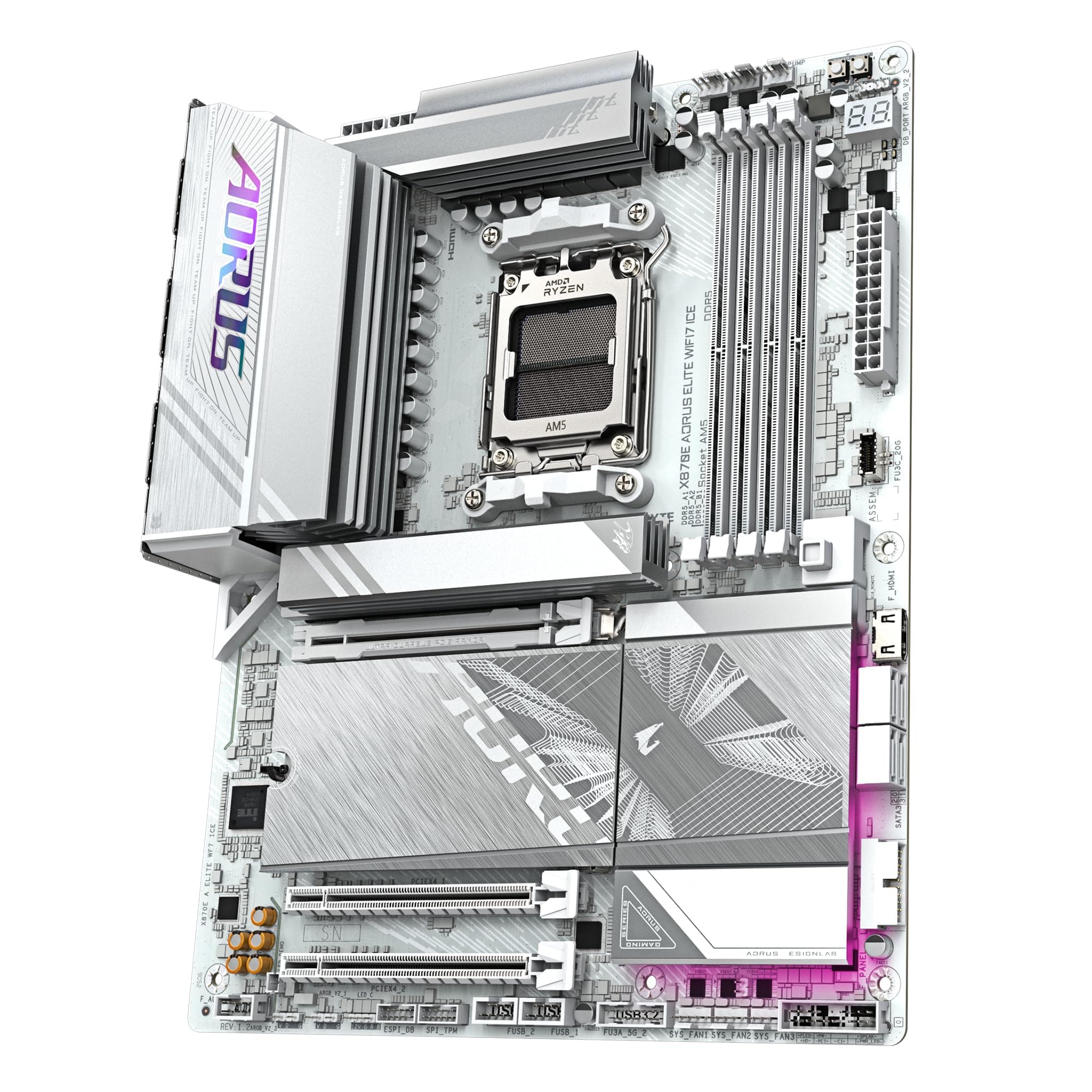 GIGABYTE X870E AORUS Elite WIFI7 Ice Mainboard – Unterstützt AMD Ryzen 9000 Prozessoren, digitales 16+2+2 Phasen VRM, bis zu 8200 MHz DDR5 (O.C.), 3X PCIe 5.0 + 1x PCIe 4.0, Wi-Fi 7, 2.5 GbE LAN Bild 7