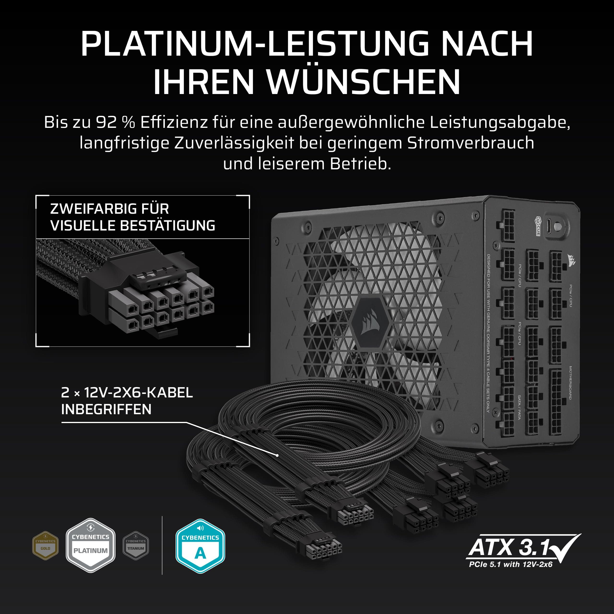CORSAIR HX1200i (2025) Vollständig Modulares, Ultra-Rauscharmes ATX-Netzteil mit 12V-2x6-Kabel – ATX 3.1 & PCIe 5.1 konform, Cybenetics Platinum Wirkungsgrad – Schwarz | Mit Kabel, kompatibel mit ATX 3.1 und PCIe 5.1, Cybenetics Platinum Effizienz 1200 Watts Bild 7
