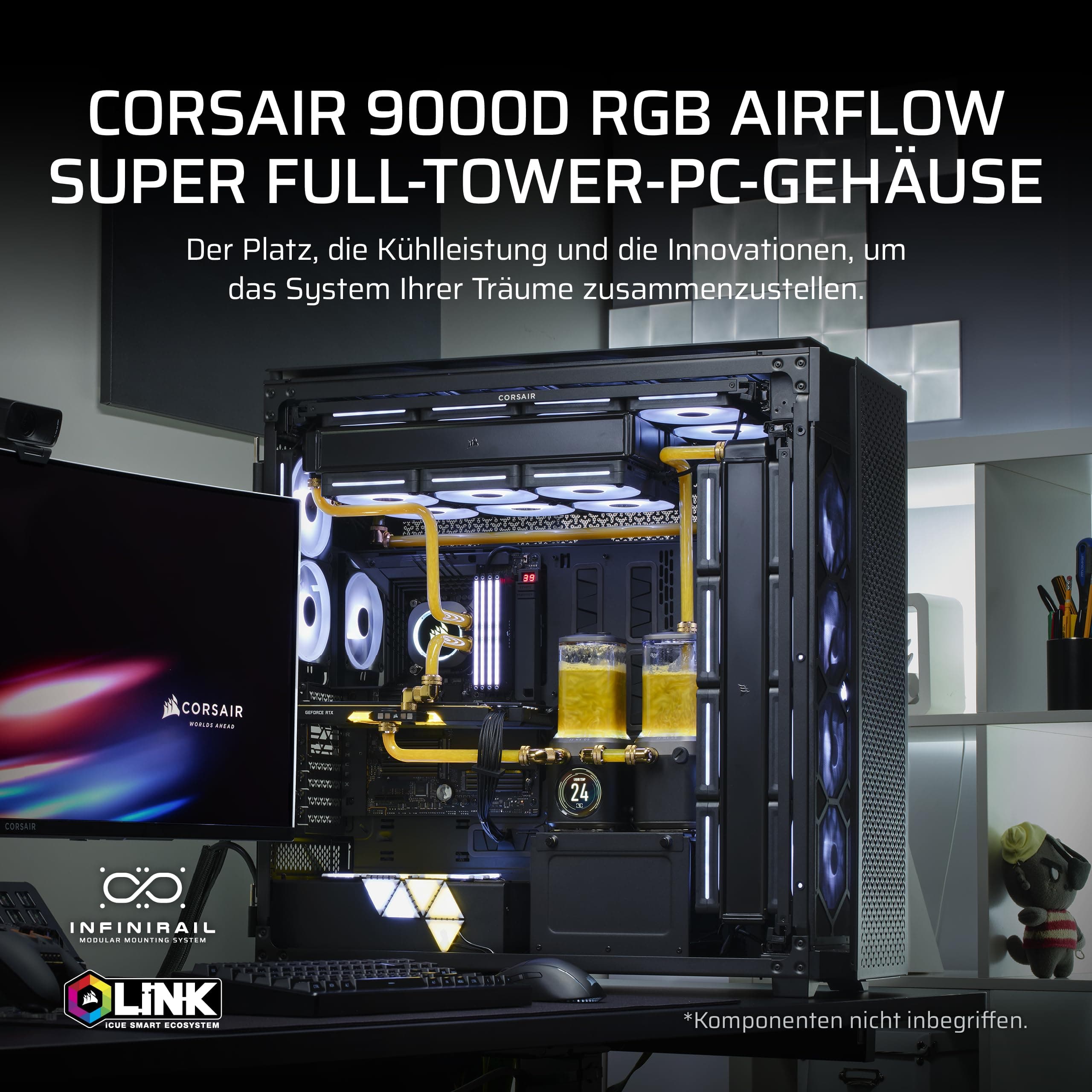 Corsair 9000D RGB Airflow Super Full-Tower-PC-Gehäuse – Geräumige Innenraum – InfiniRail™-Lüfterhalterungssystem – Keine Ventilatoren Inbegriffen – iCUE LINK-System-Hub Inbegriffen – Schwarz Bild 3